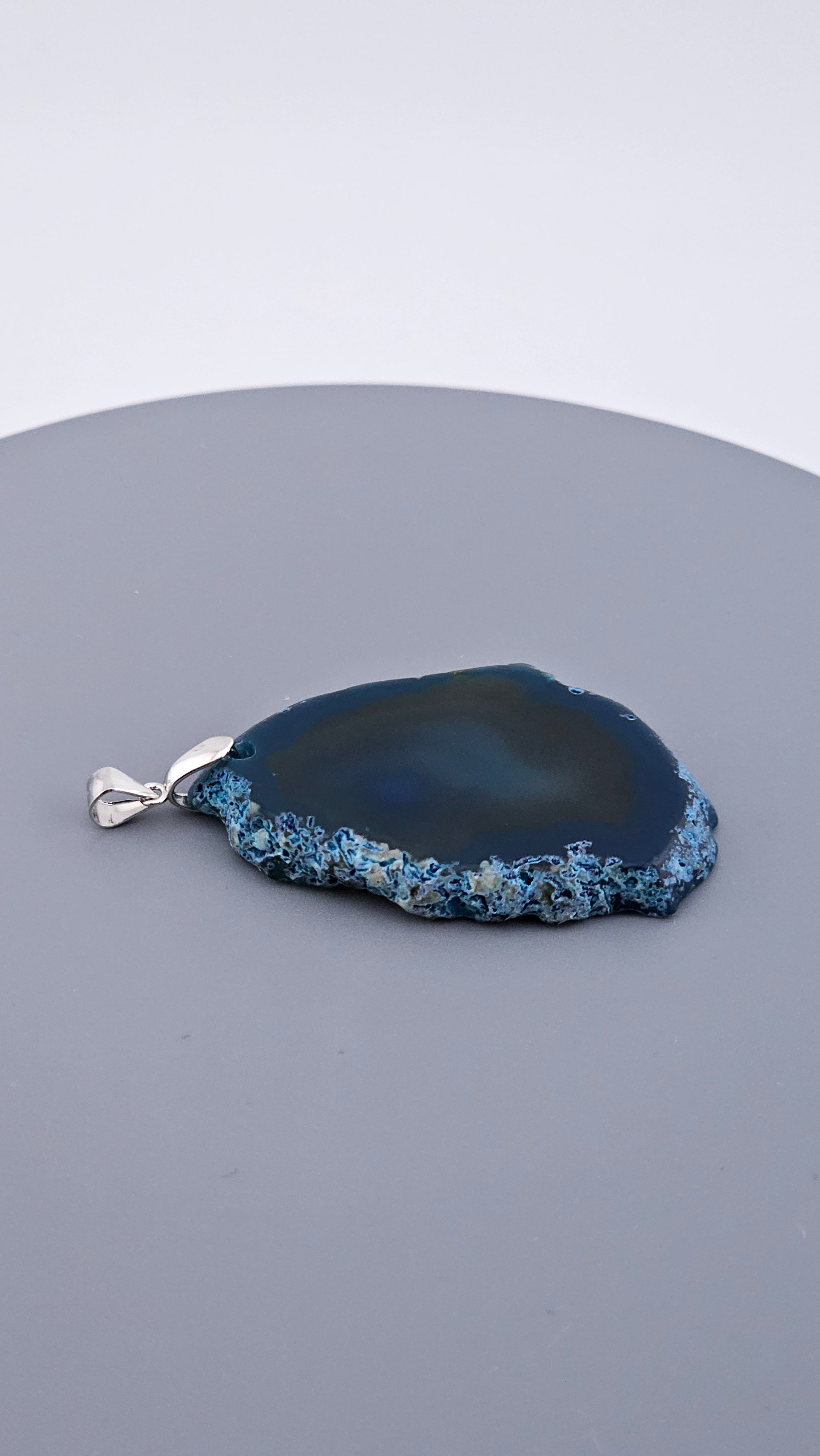 925 Sterling Silver Blue Agate Slice Statement Pendant