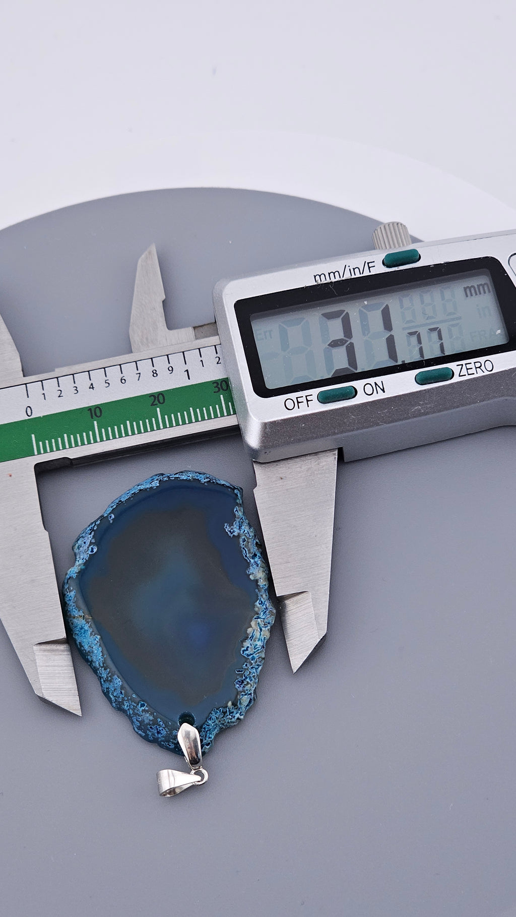 925 Sterling Silver Blue Agate Slice Statement Pendant