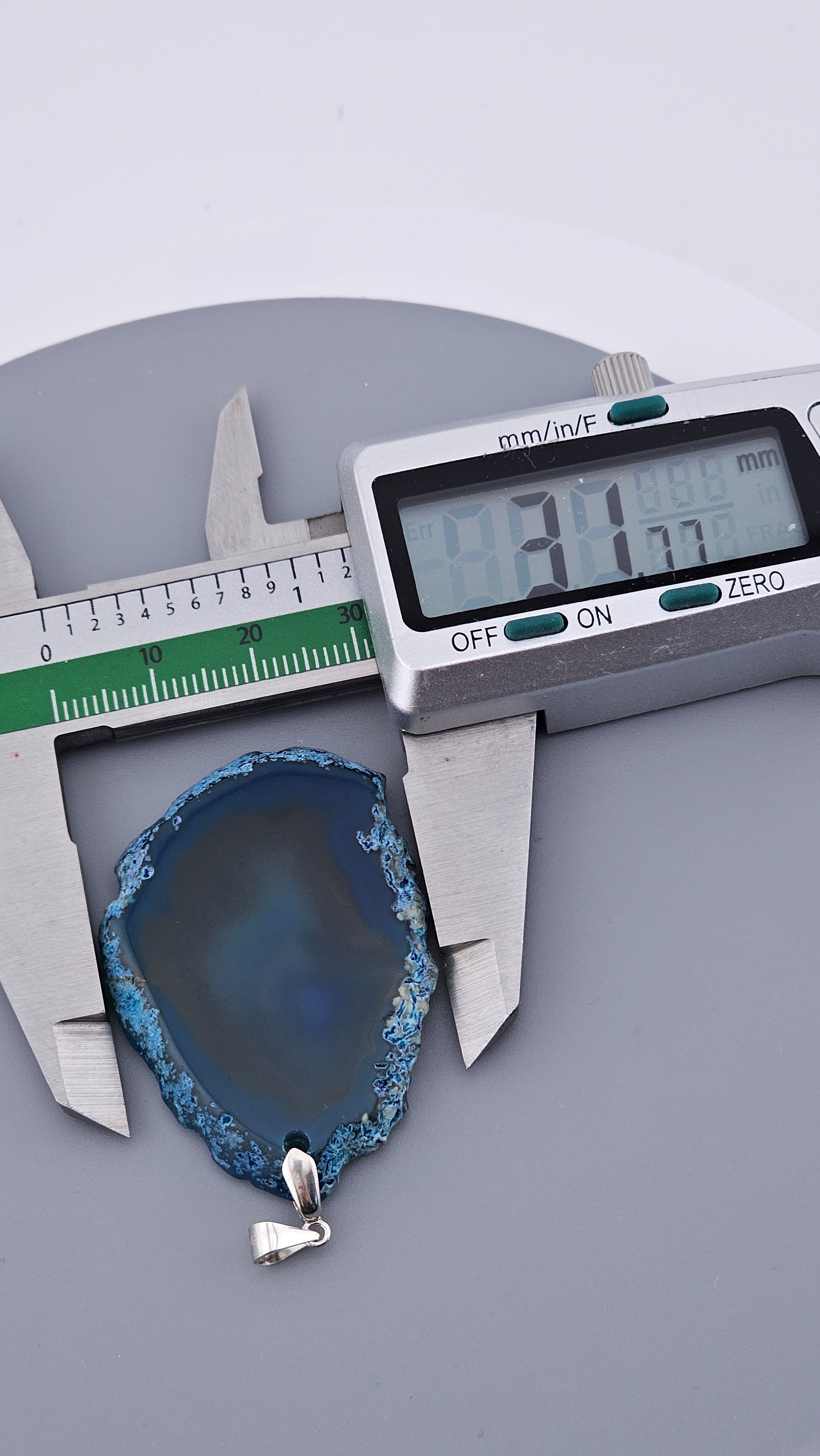 925 Sterling Silver Blue Agate Slice Statement Pendant