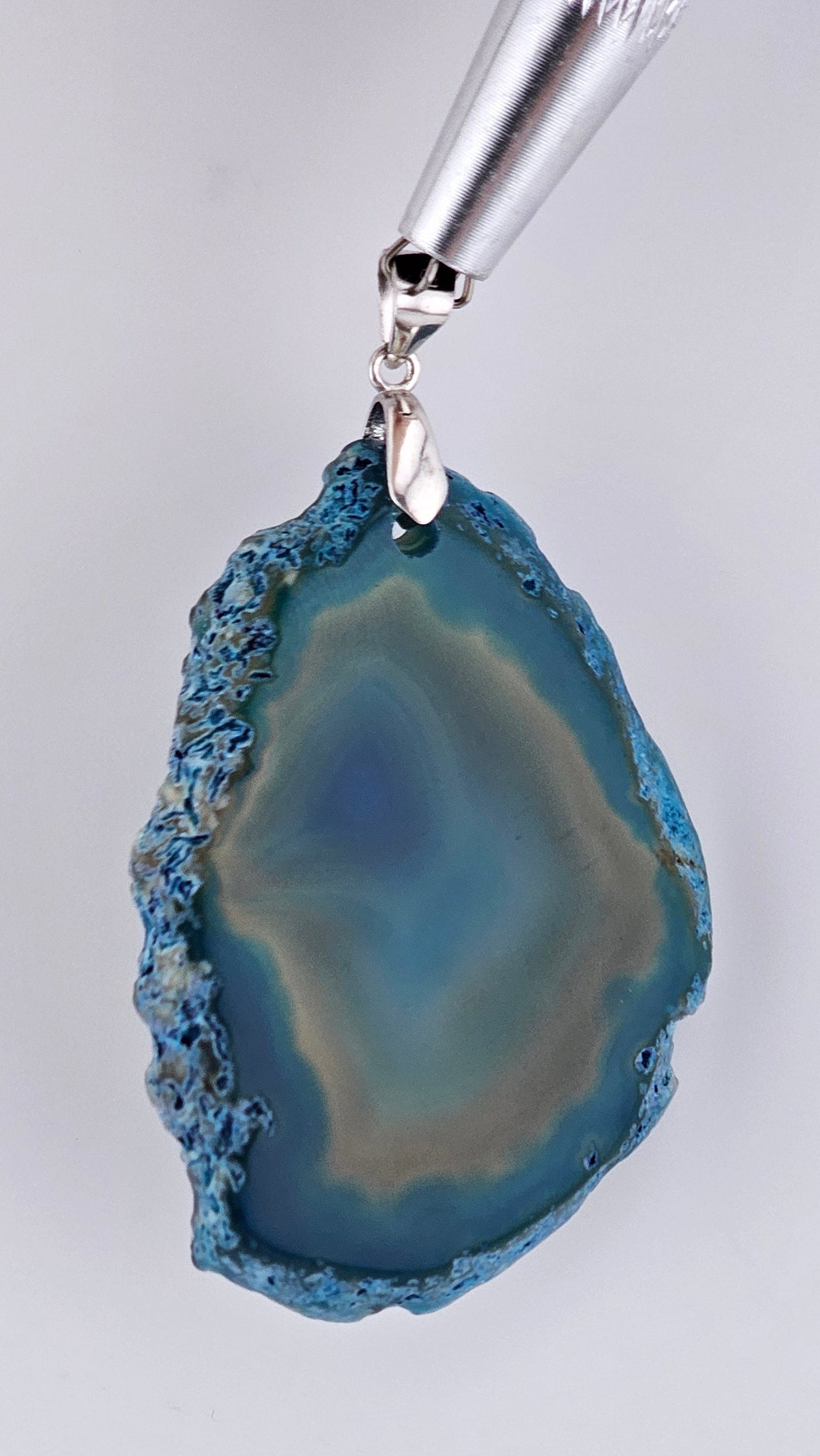 925 Sterling Silver Blue Agate Slice Statement Pendant