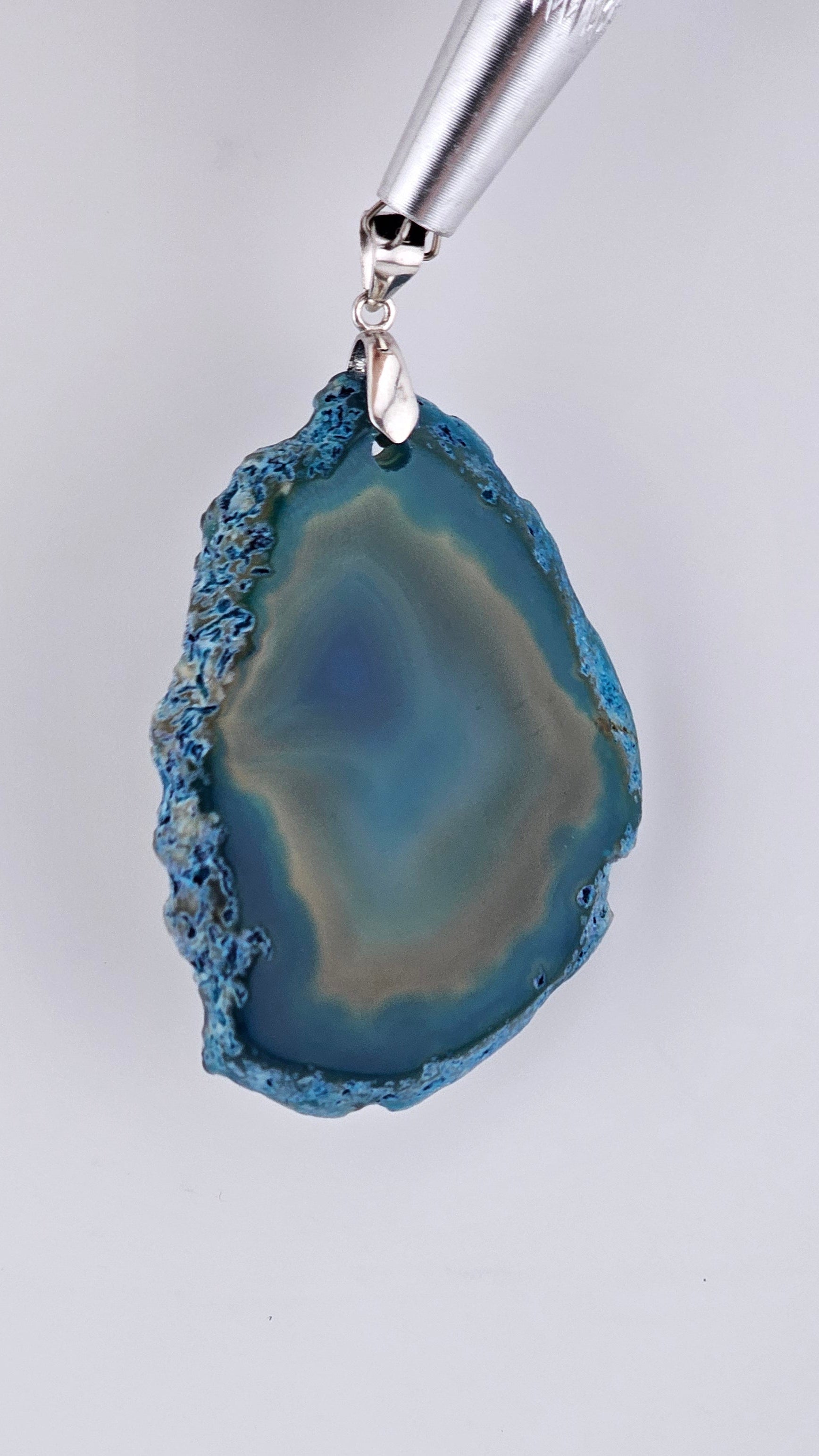 925 Sterling Silver Blue Agate Slice Statement Pendant