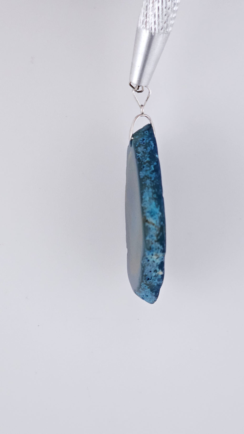 925 Sterling Silver Blue Agate Slice Statement Pendant