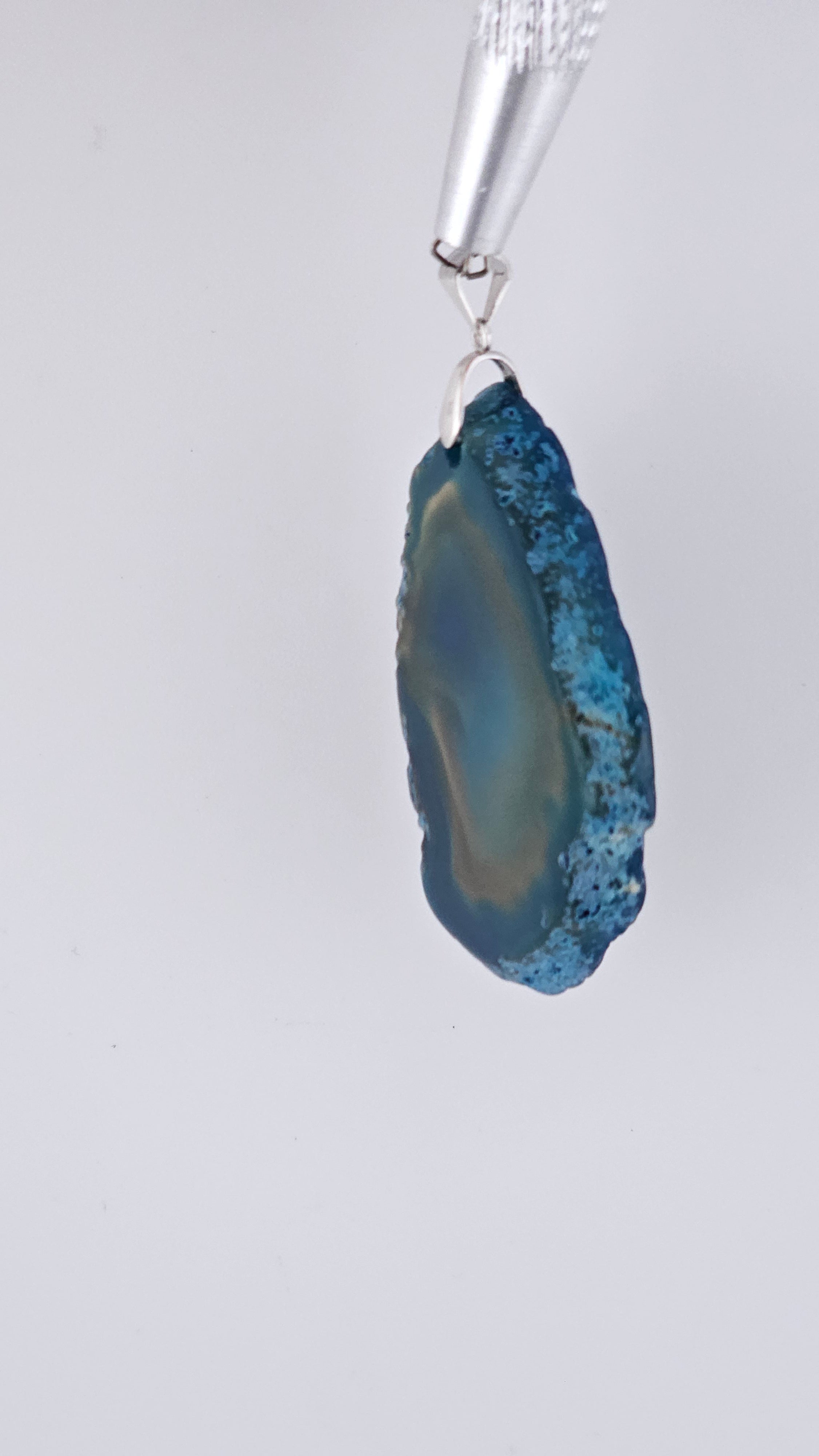 925 Sterling Silver Blue Agate Slice Statement Pendant