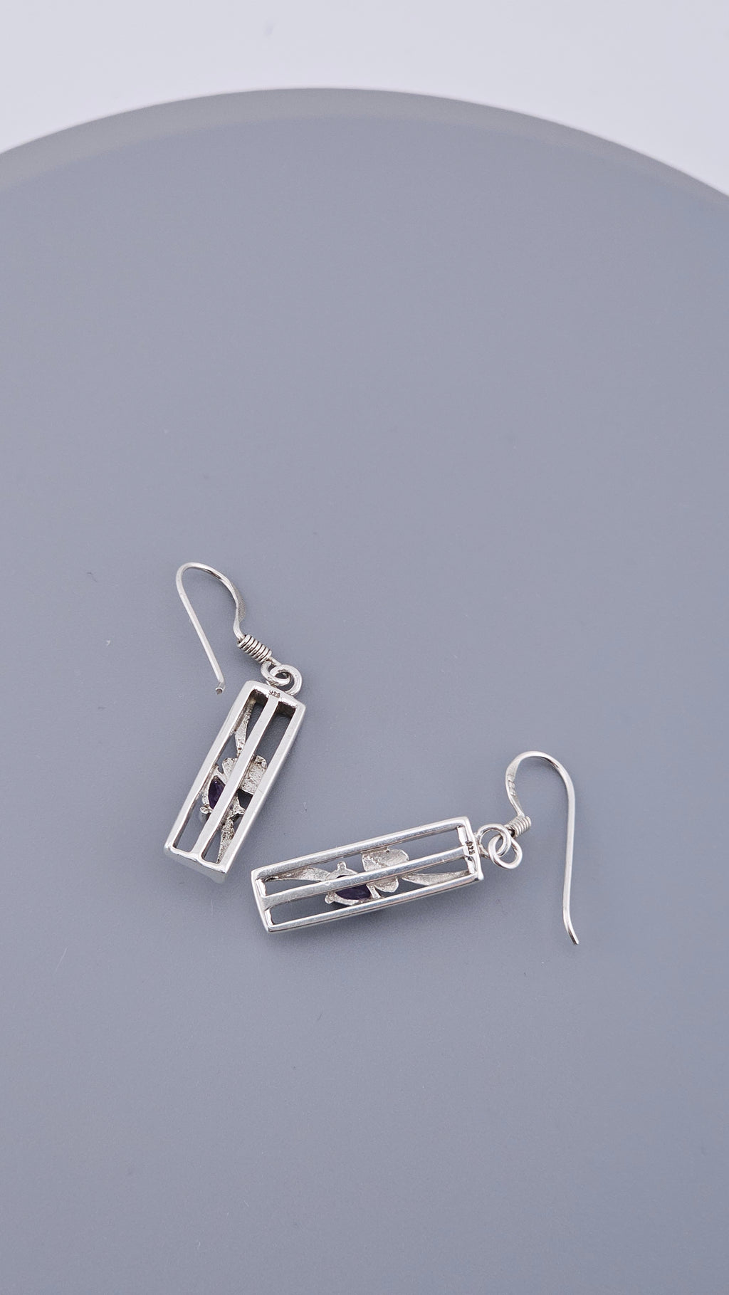 Vintage 925 Sterling Silver Amethyst Drop Dangle Earrings