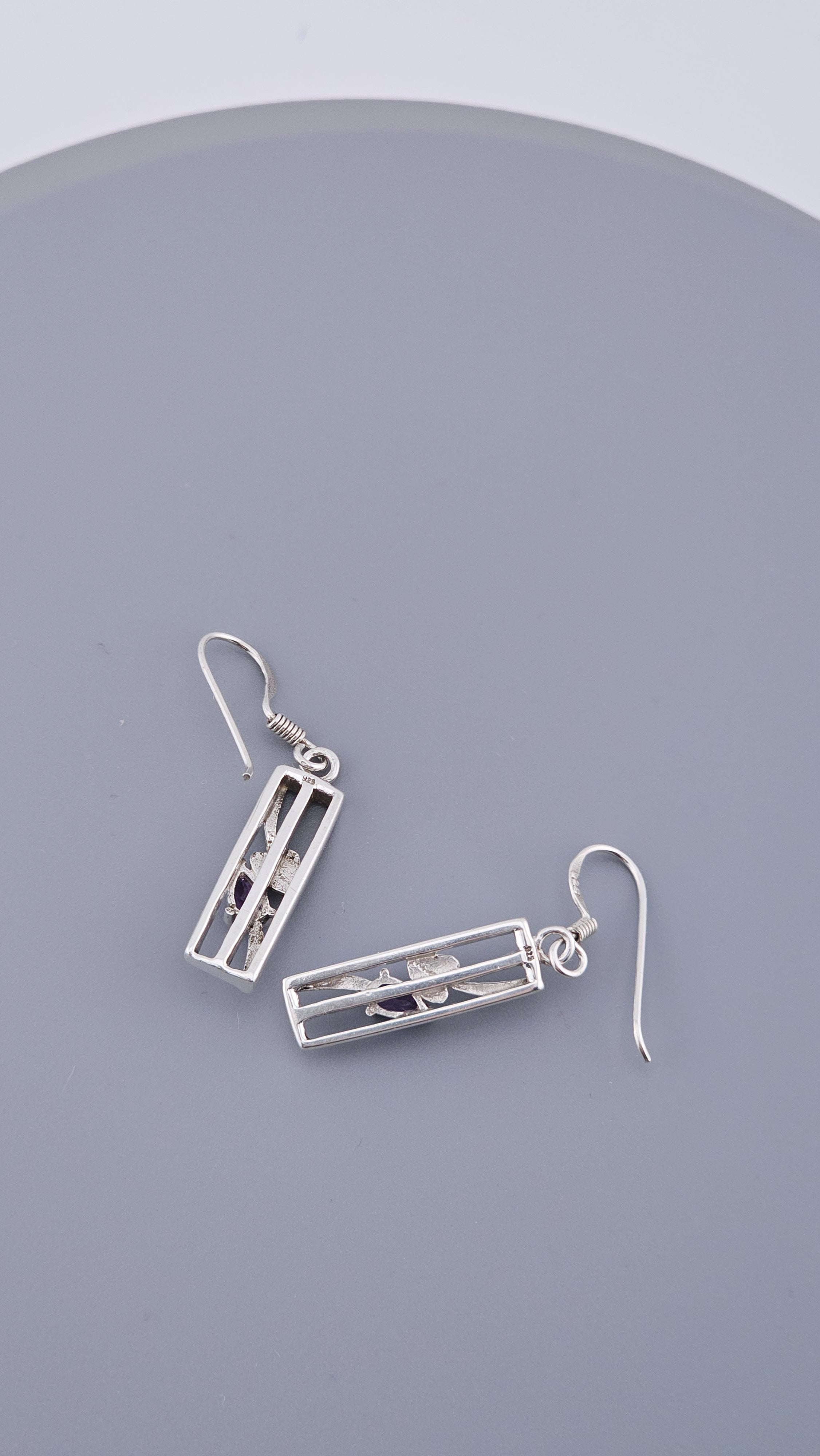 Vintage 925 Sterling Silver Amethyst Drop Dangle Earrings