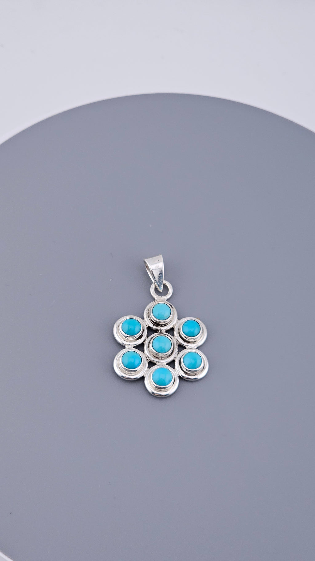 Vintage 925 Sterling Silver Turquoise Multi-Stone Pendant