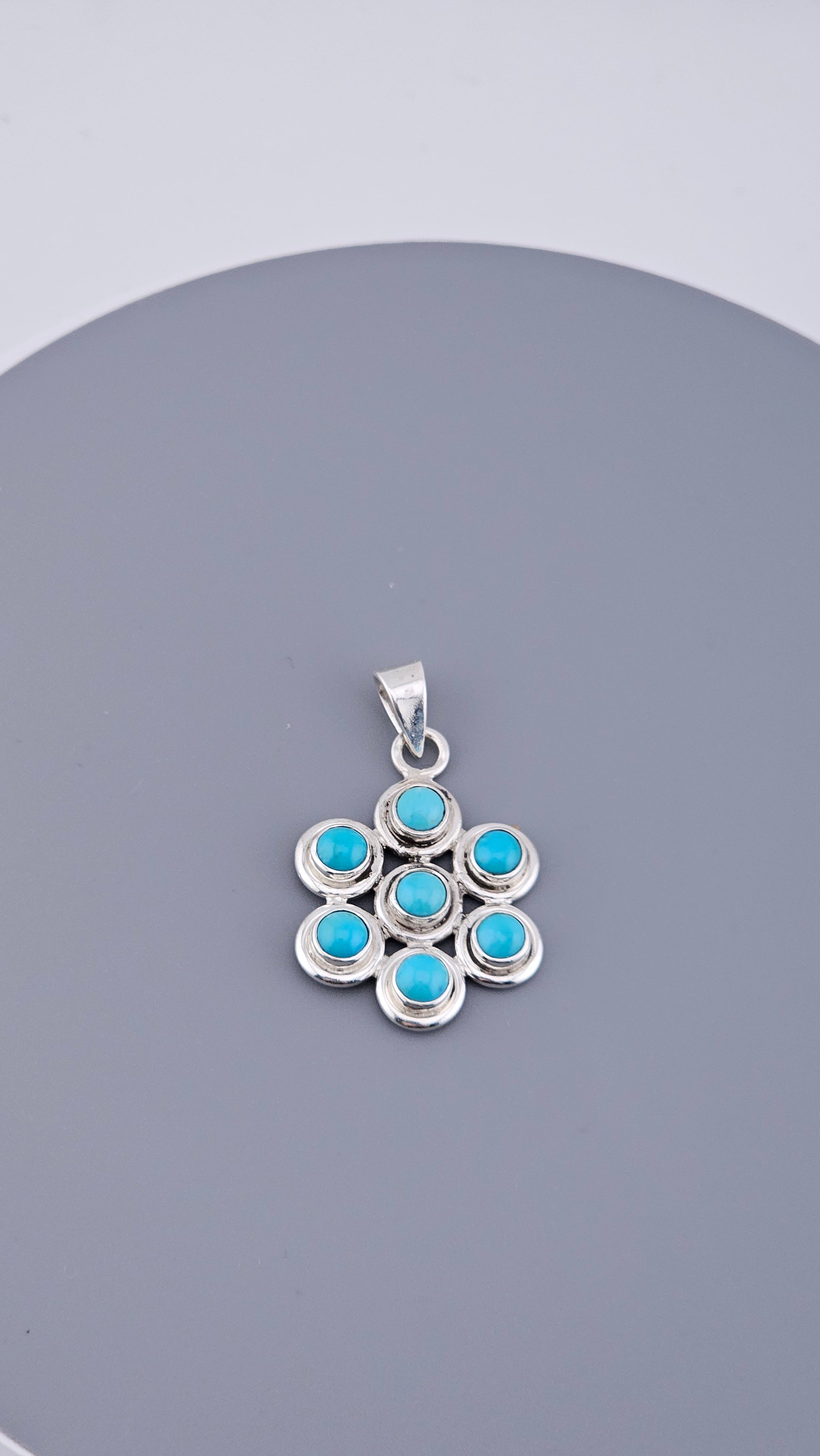 Vintage 925 Sterling Silver Turquoise Multi-Stone Pendant