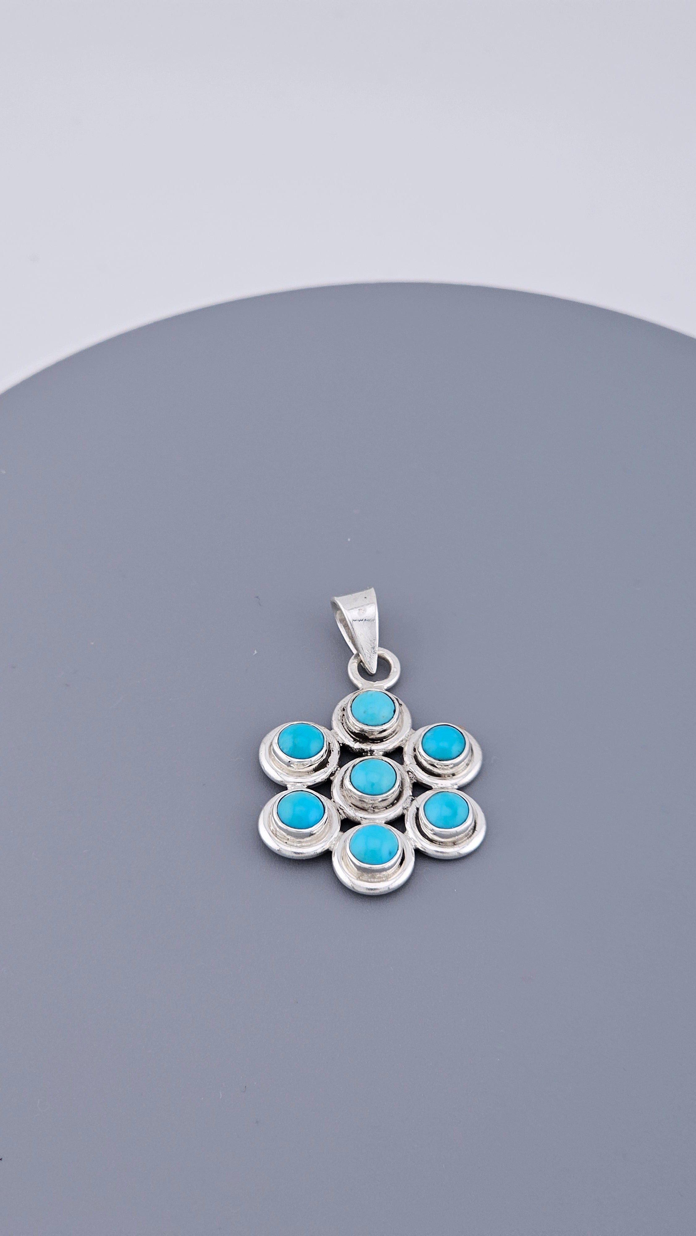 Vintage 925 Sterling Silver Turquoise Multi-Stone Pendant