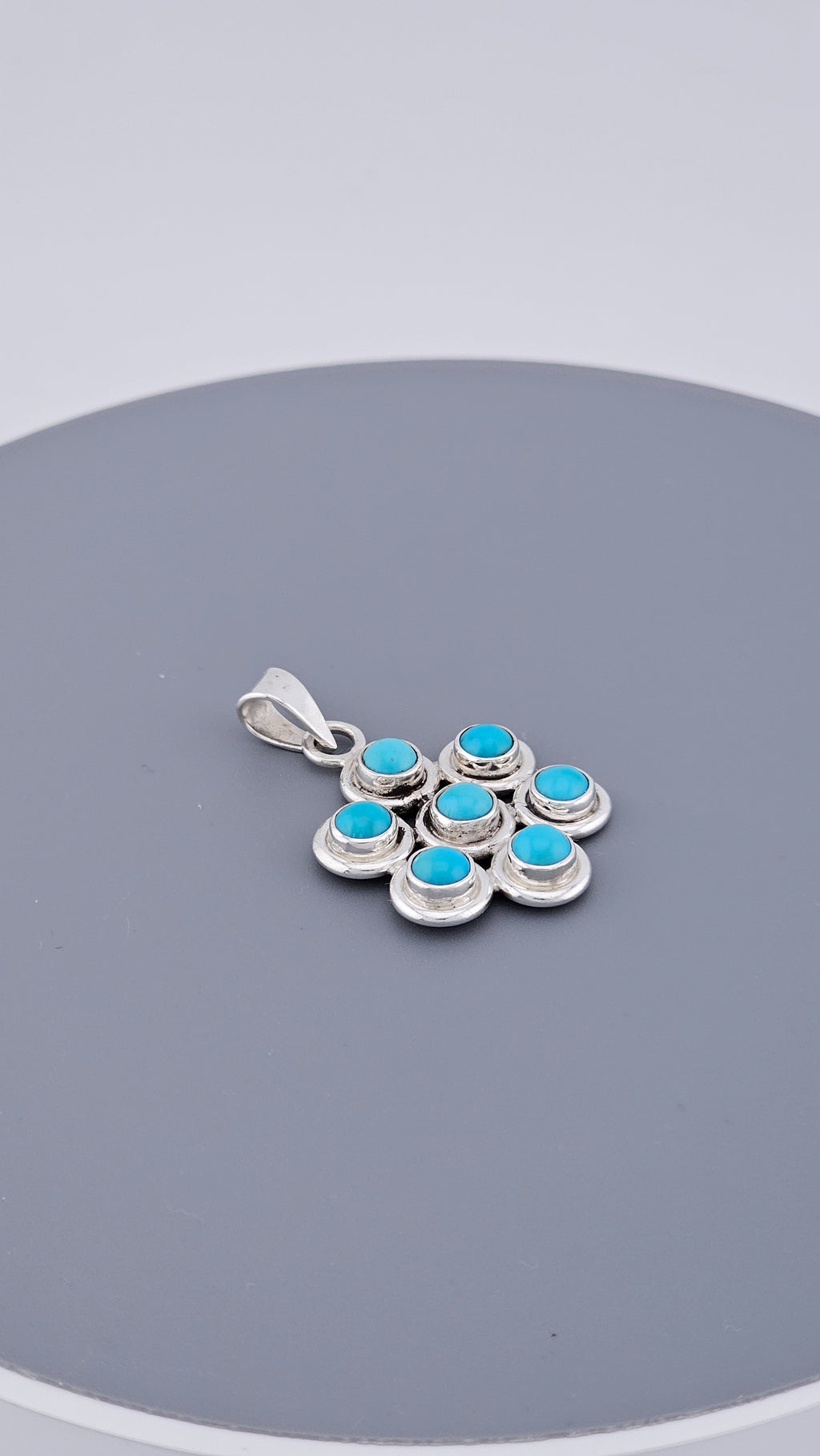 Vintage 925 Sterling Silver Turquoise Multi-Stone Pendant