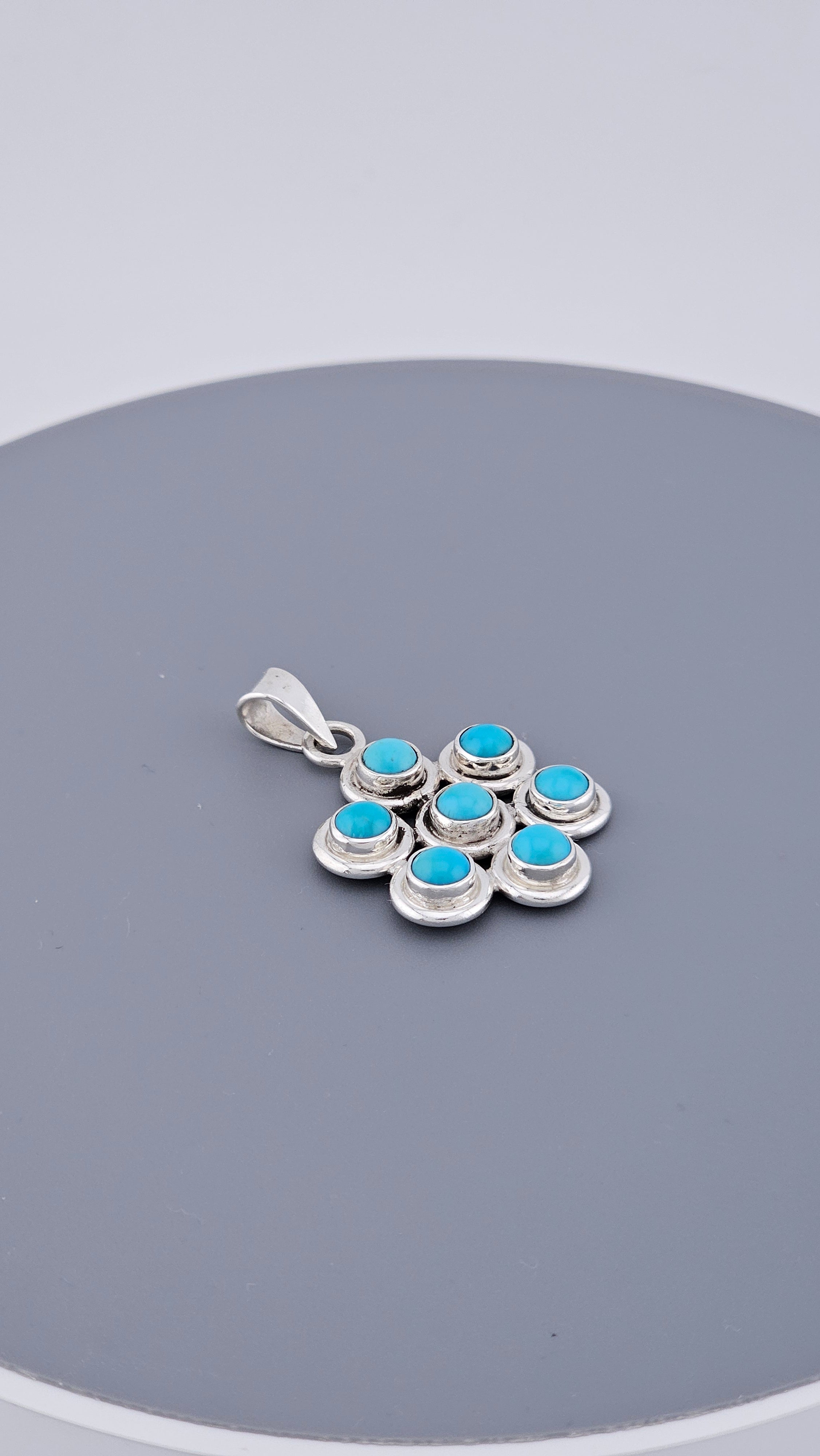 Vintage 925 Sterling Silver Turquoise Multi-Stone Pendant