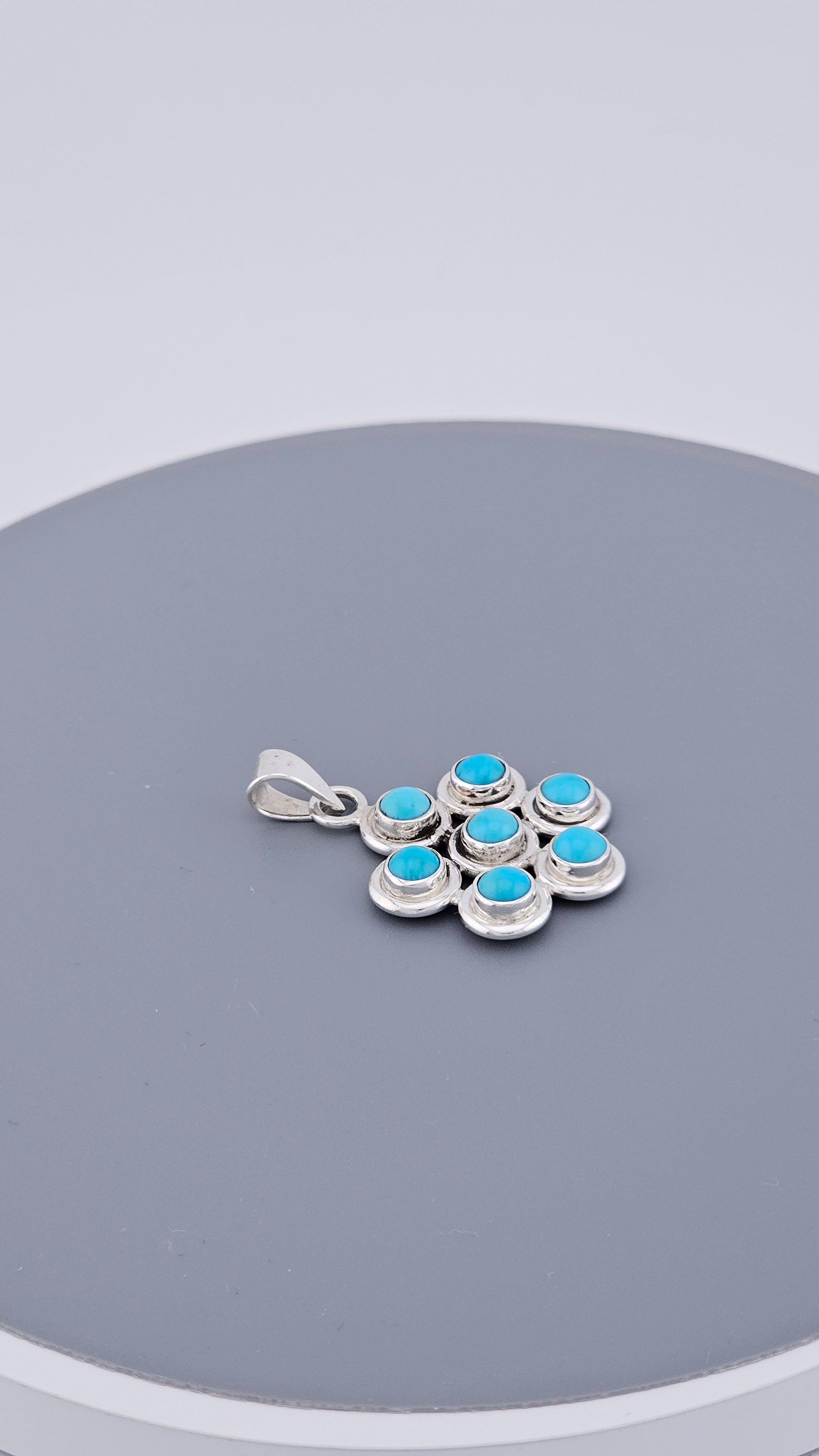 Vintage 925 Sterling Silver Turquoise Multi-Stone Pendant