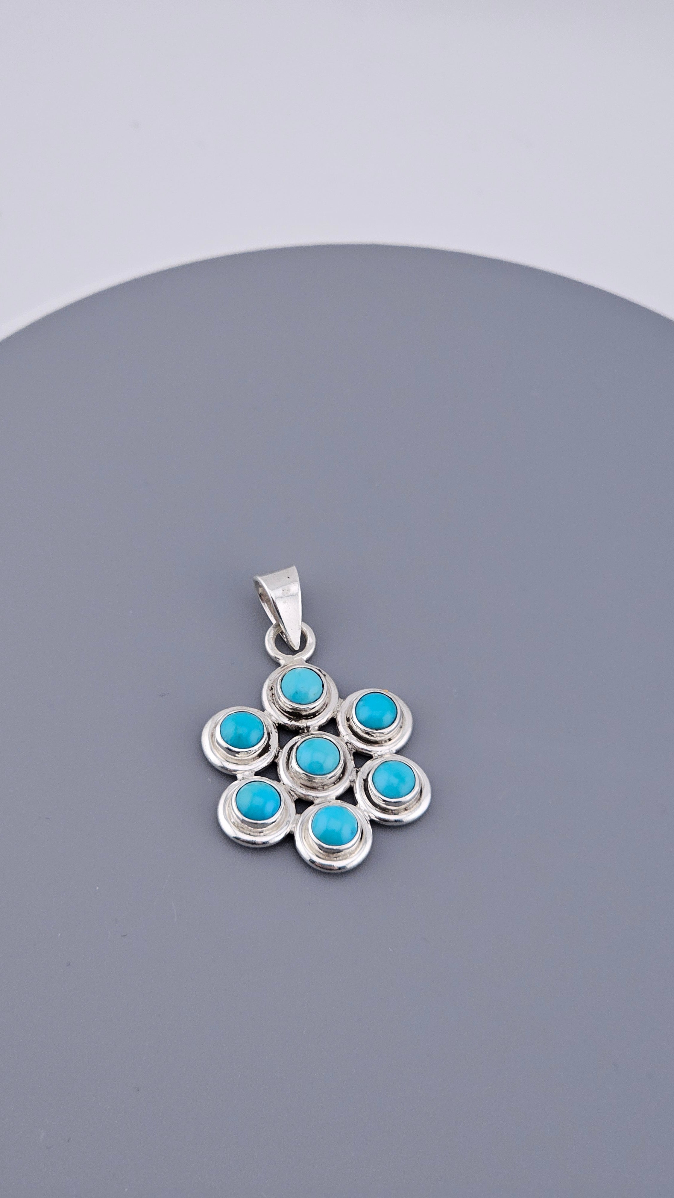 Vintage 925 Sterling Silver Turquoise Multi-Stone Pendant