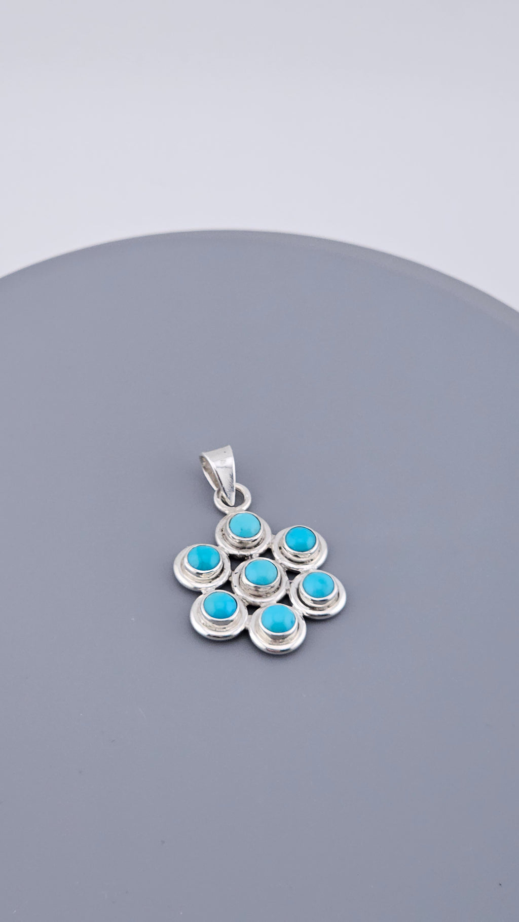 Vintage 925 Sterling Silver Turquoise Multi-Stone Pendant