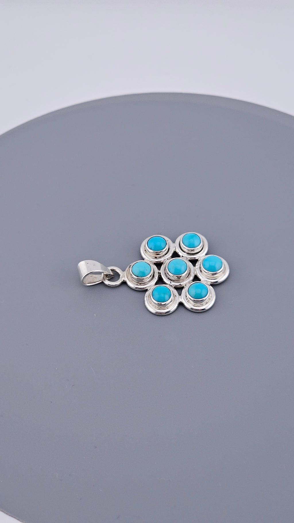 Vintage 925 Sterling Silver Turquoise Multi-Stone Pendant
