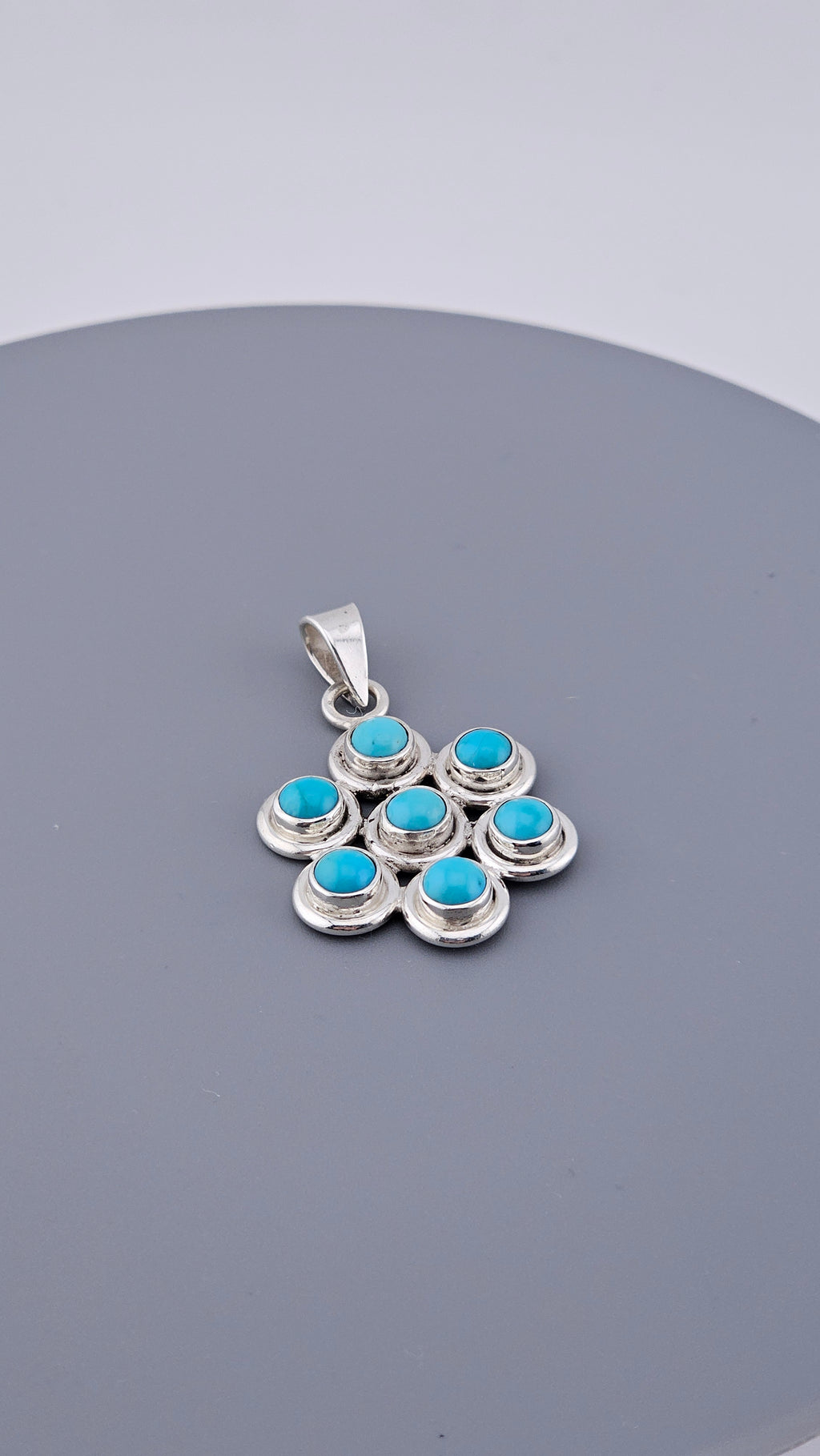 Vintage 925 Sterling Silver Turquoise Multi-Stone Pendant
