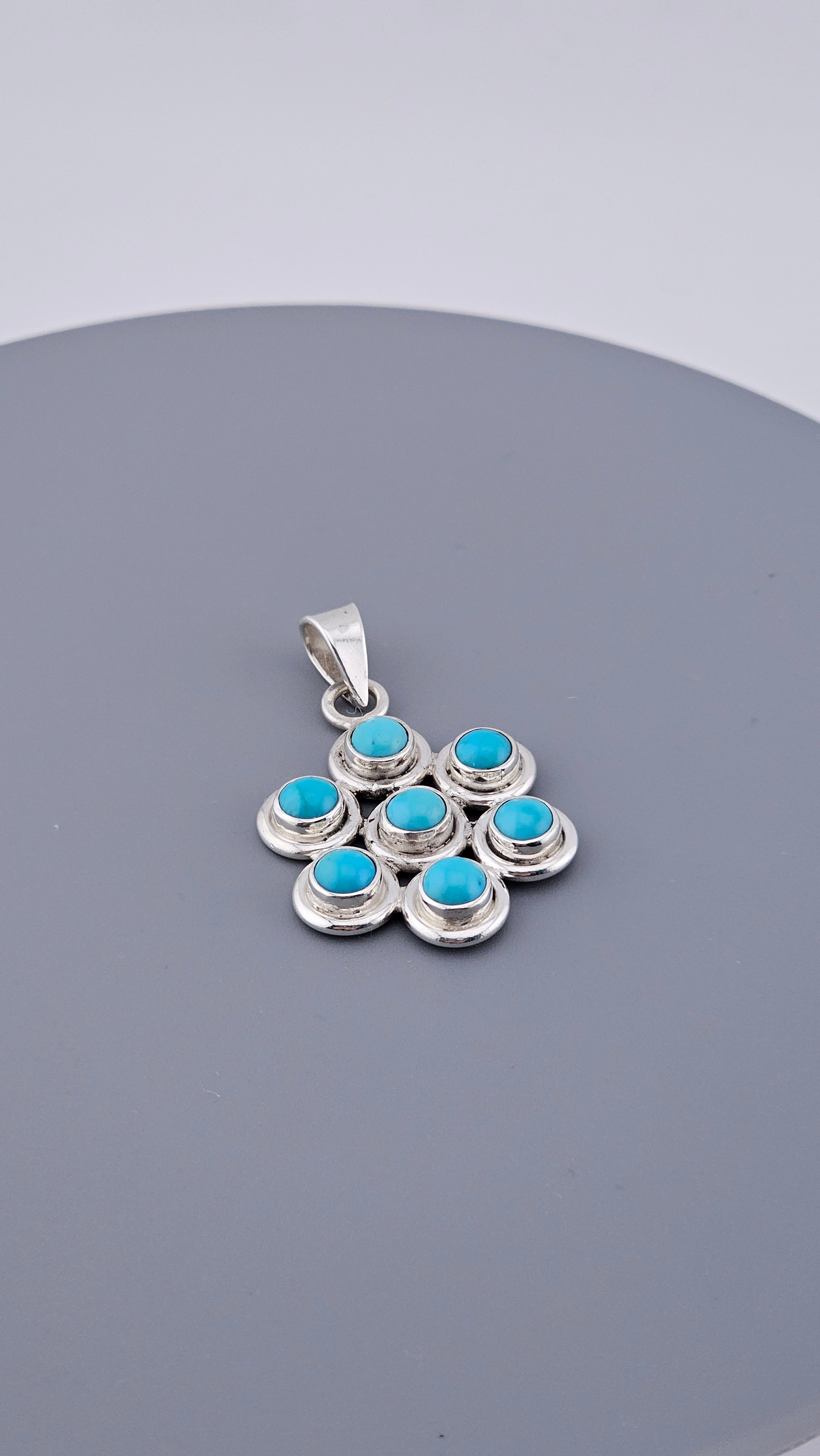 Vintage 925 Sterling Silver Turquoise Multi-Stone Pendant