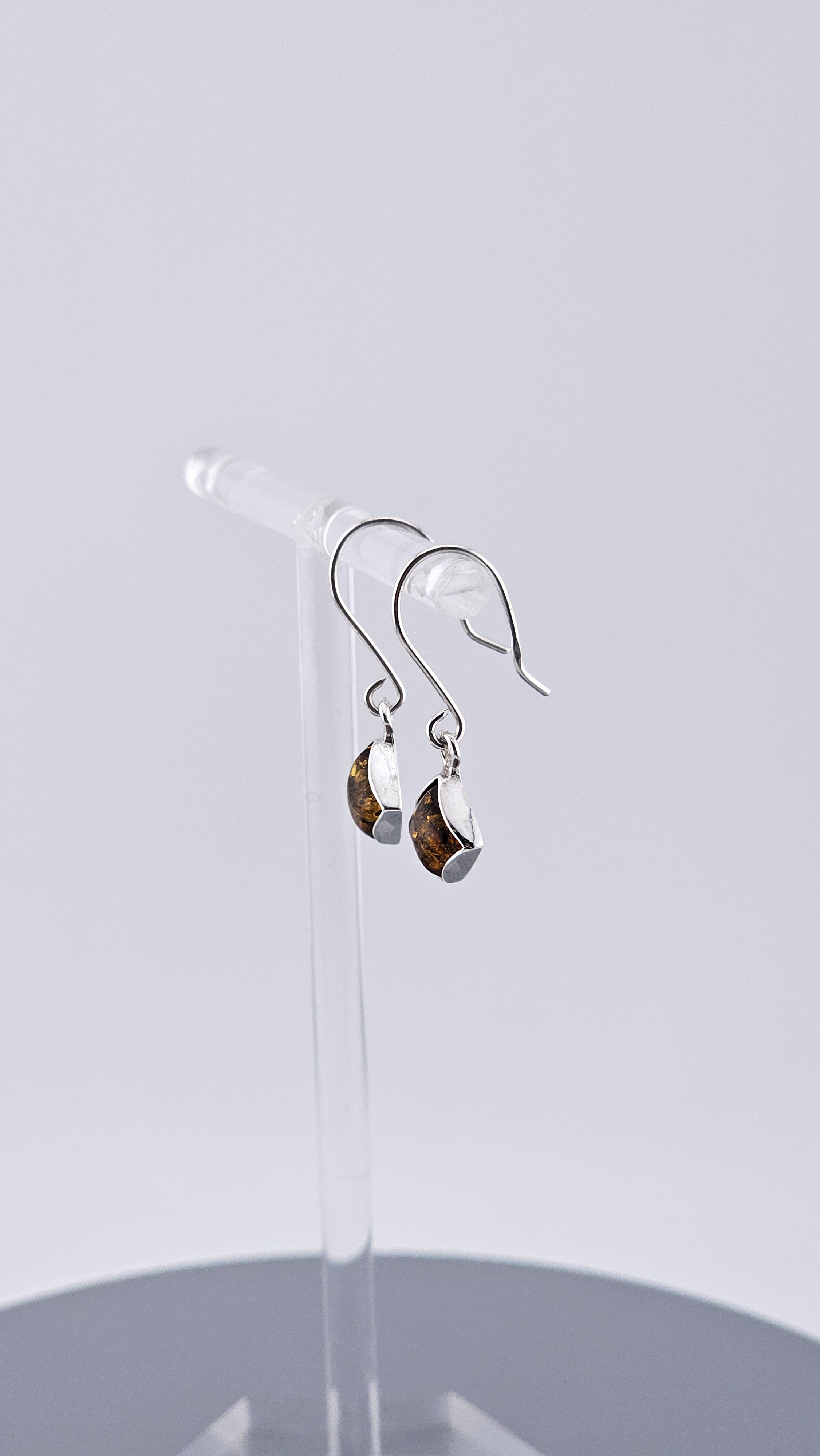 Vintage 925 Sterling Silver Square Amber Dangle Earrings