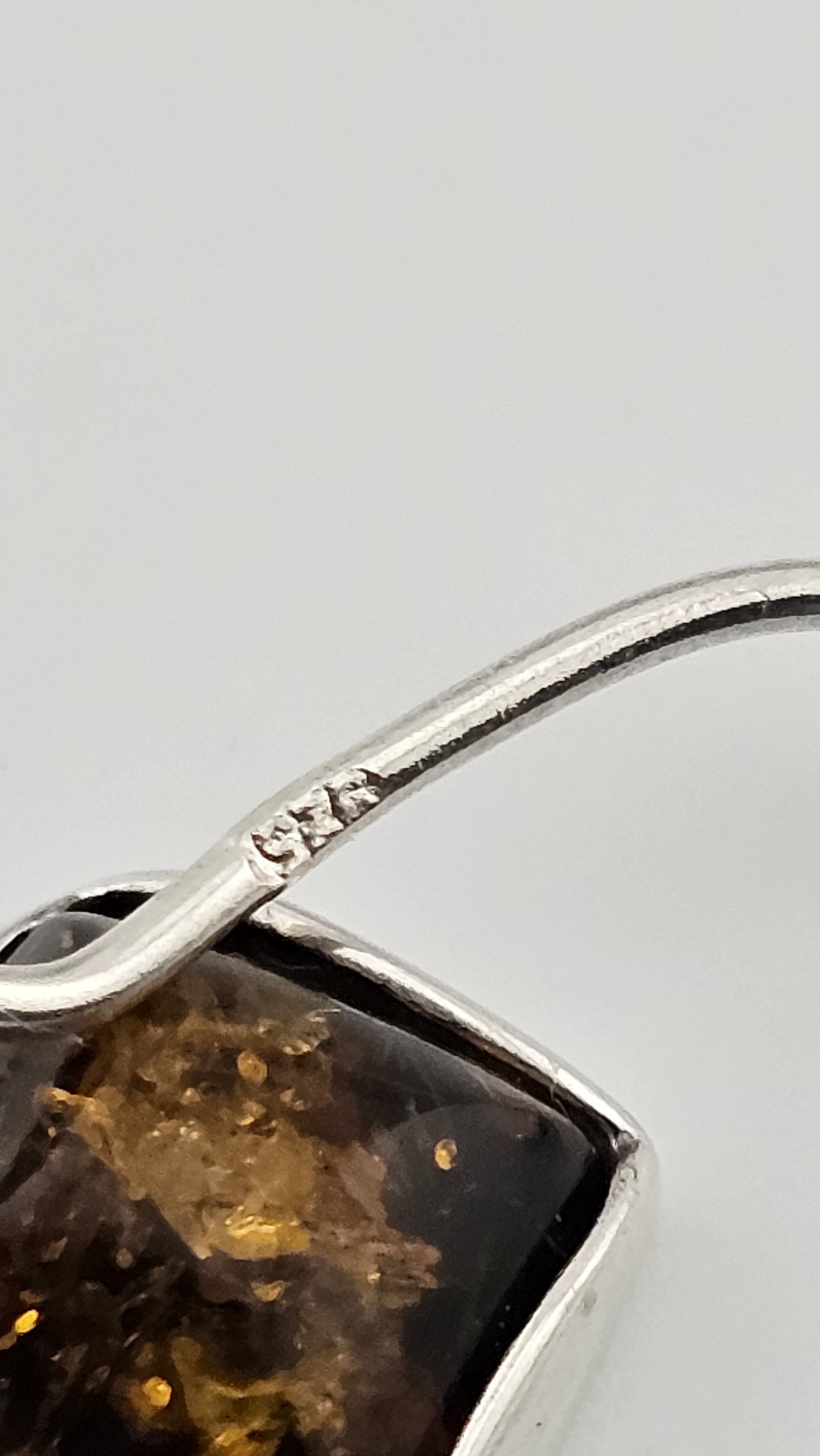 Vintage 925 Sterling Silver Square Amber Dangle Earrings