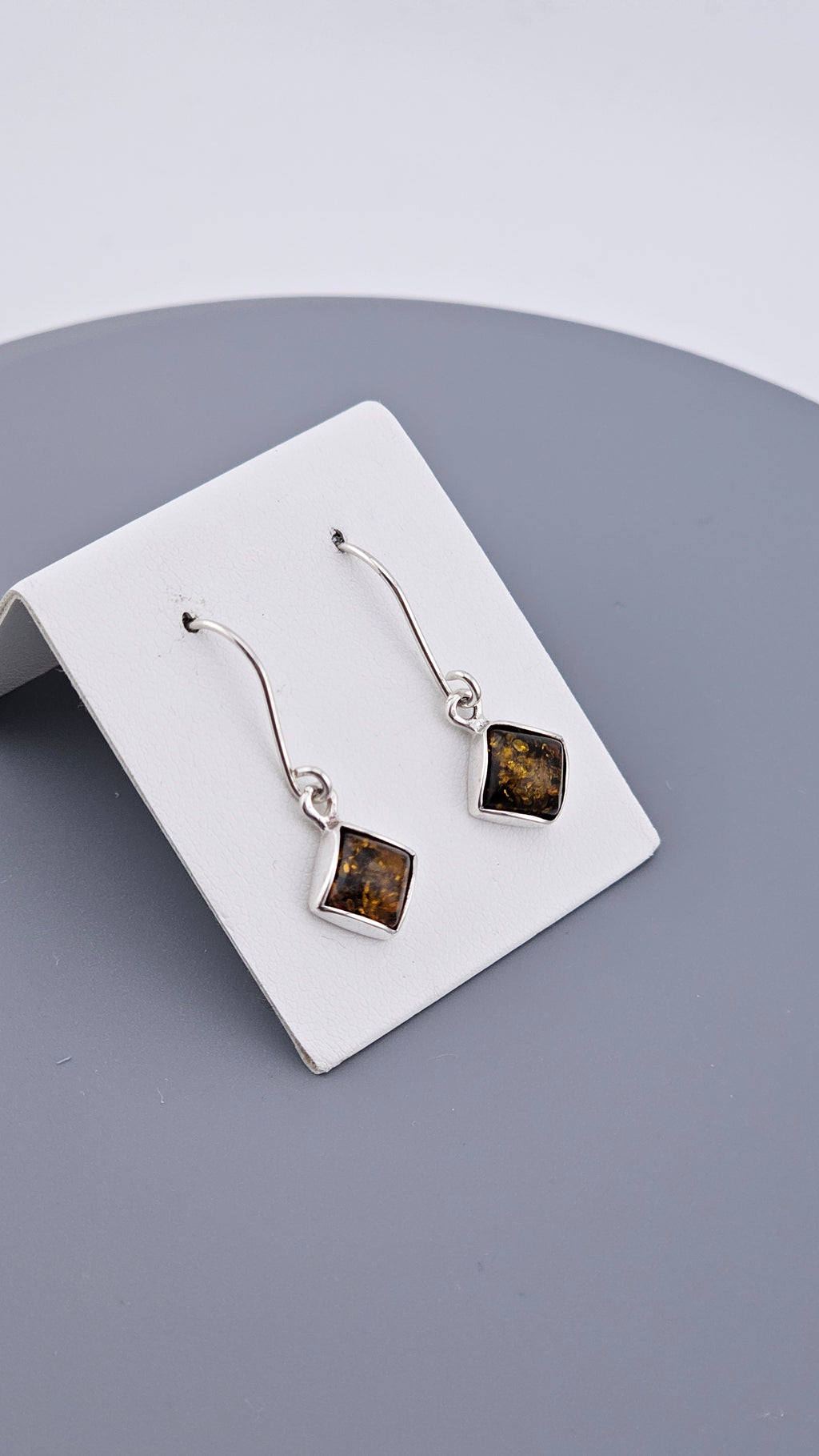 Vintage 925 Sterling Silver Square Amber Dangle Earrings