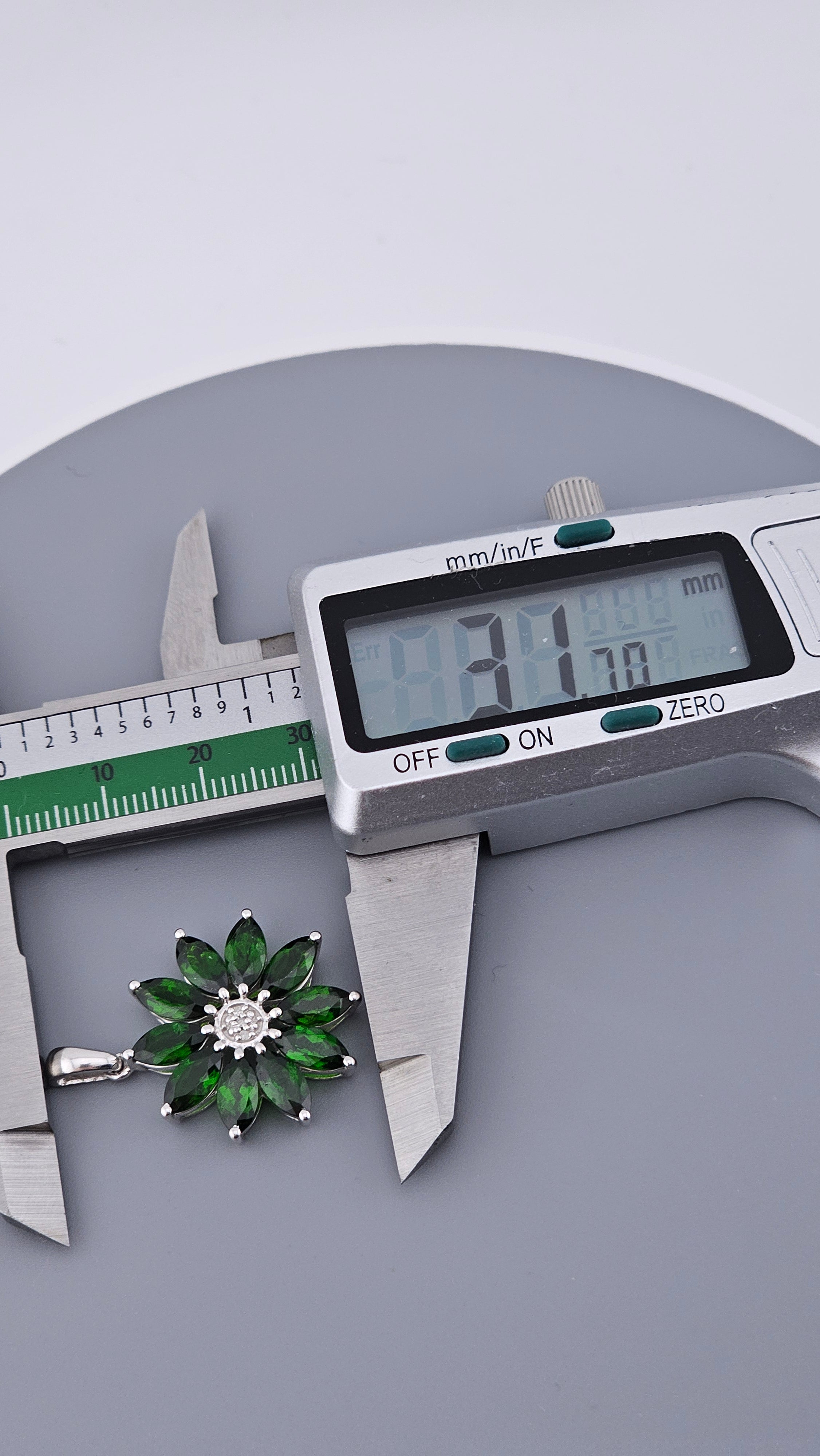 925 Sterling Silver Faceted Green Zircon and Diamond Flower Pendant