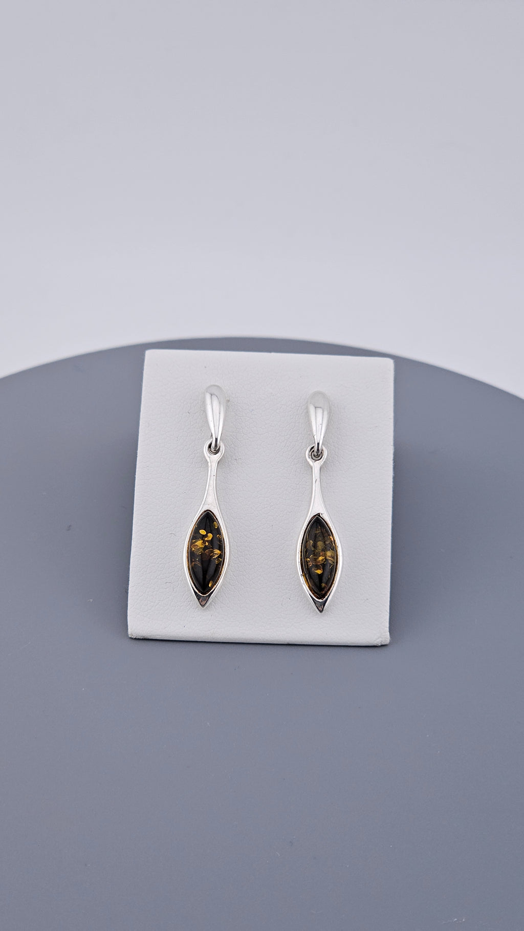Vintage 925 Sterling Silver Amber Dangle Drop Stud Earrings