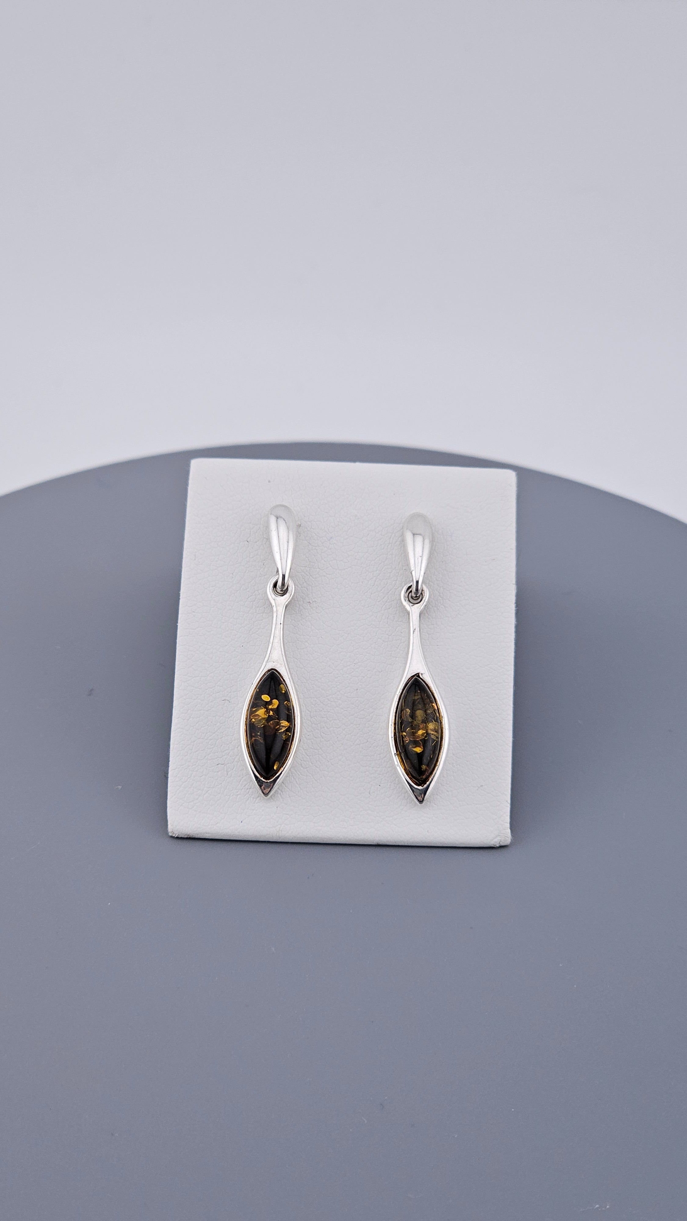 Vintage 925 Sterling Silver Amber Dangle Drop Stud Earrings