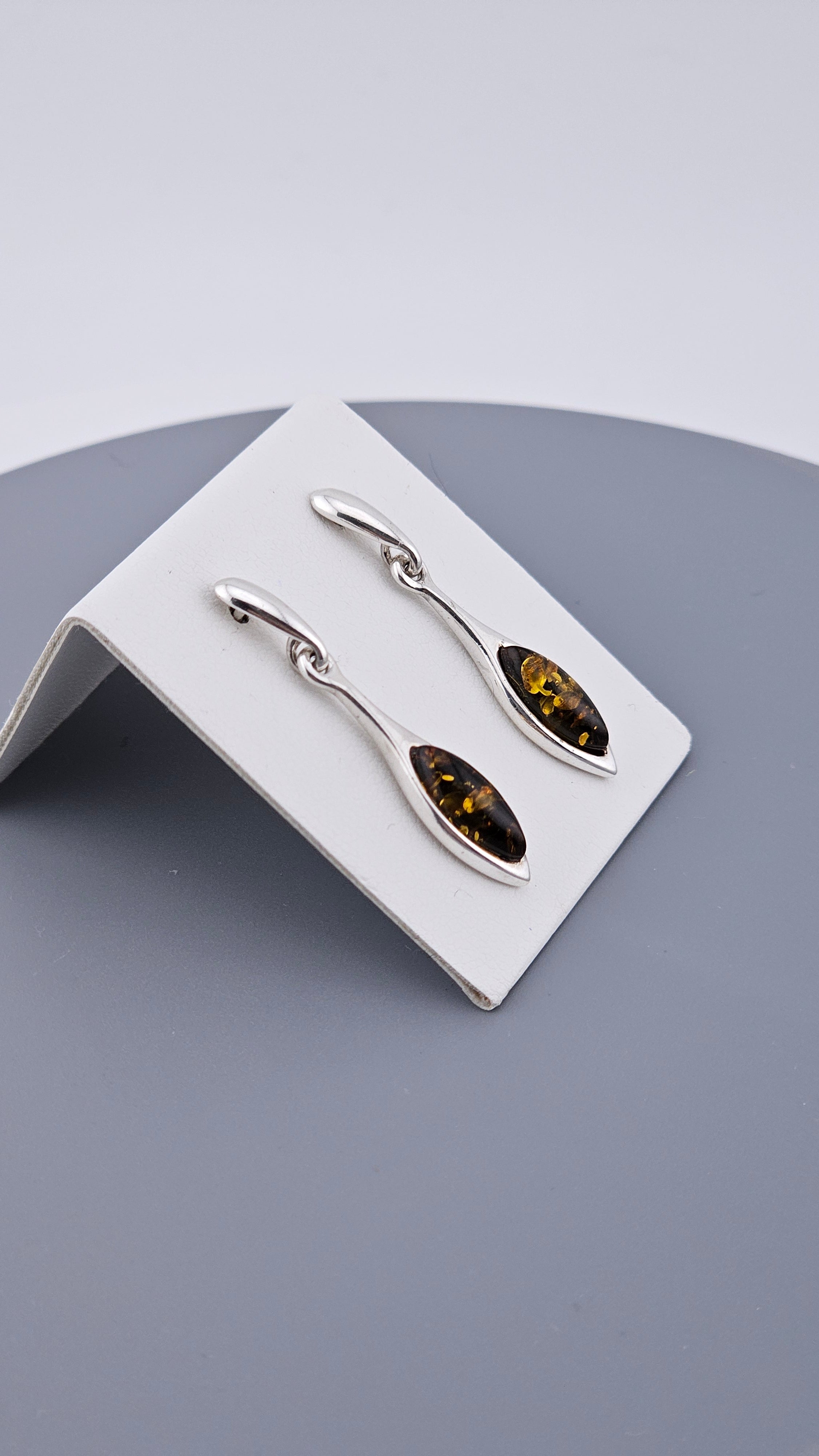 Vintage 925 Sterling Silver Amber Dangle Drop Stud Earrings