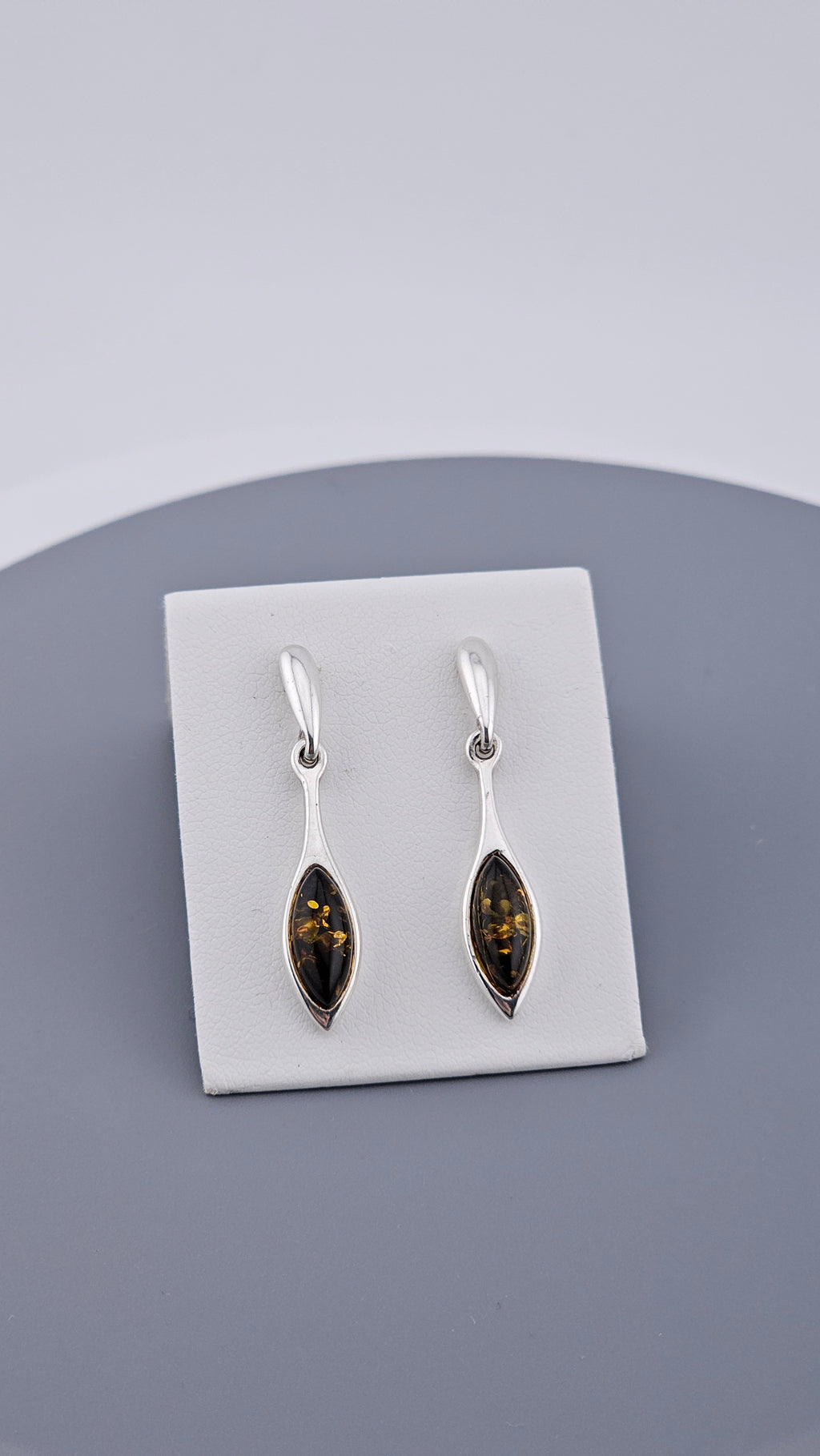 Vintage 925 Sterling Silver Amber Dangle Drop Stud Earrings
