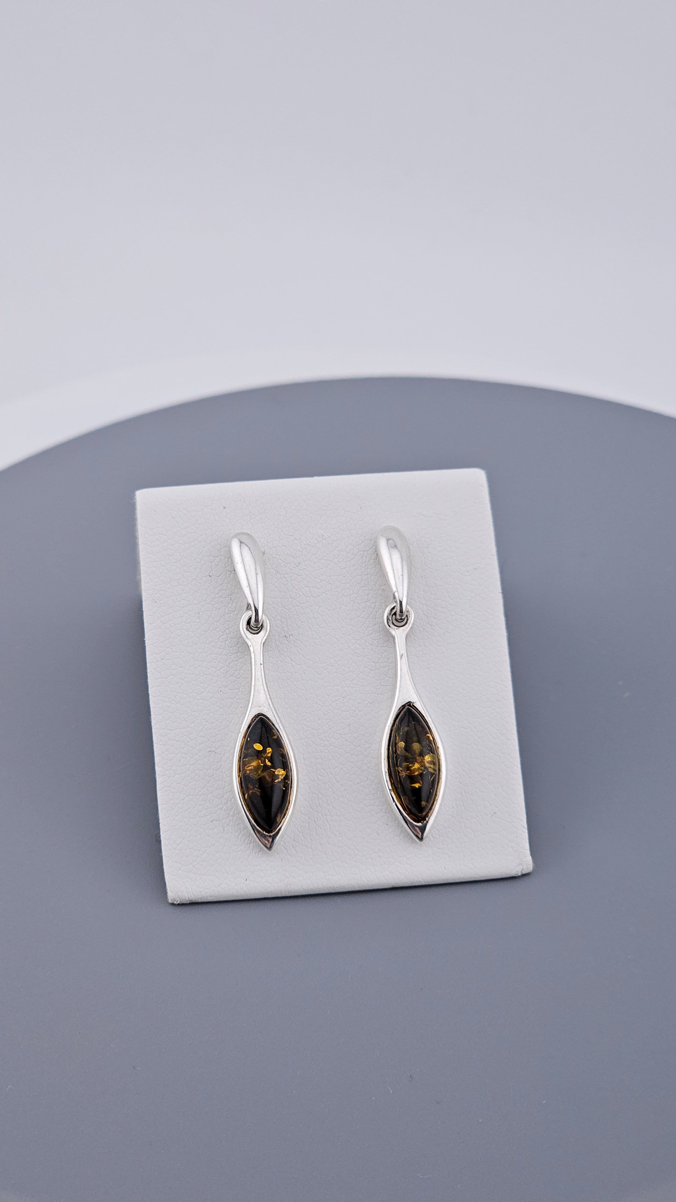 Vintage 925 Sterling Silver Amber Dangle Drop Stud Earrings