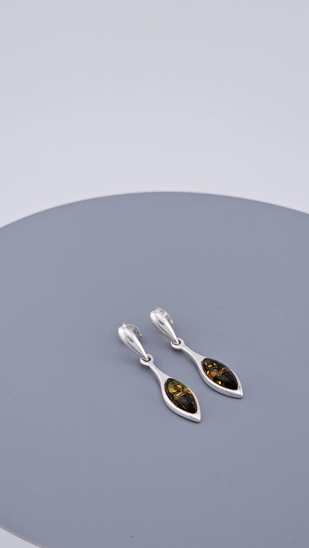 Vintage 925 Sterling Silver Amber Dangle Drop Stud Earrings