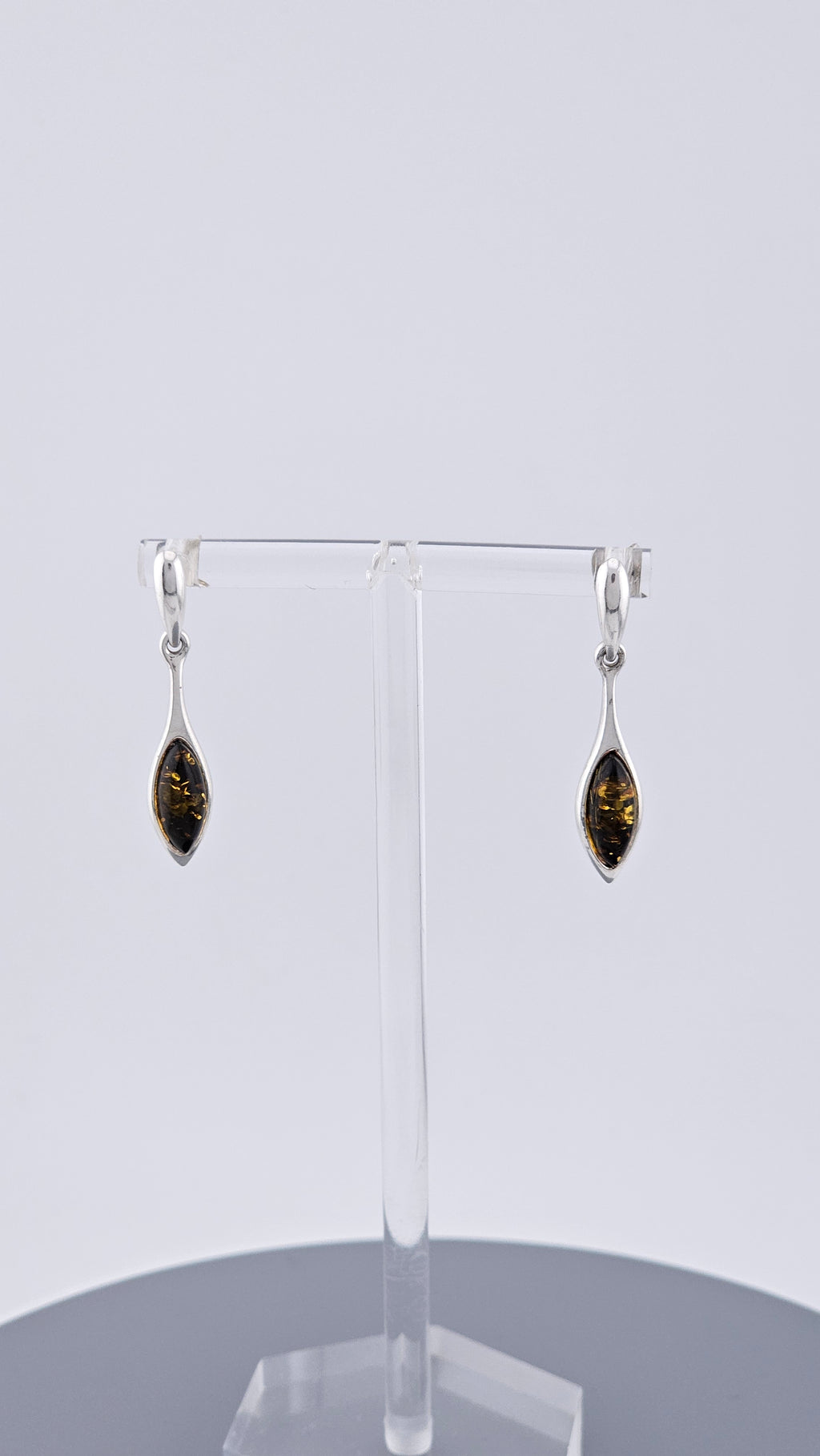 Vintage 925 Sterling Silver Amber Dangle Drop Stud Earrings