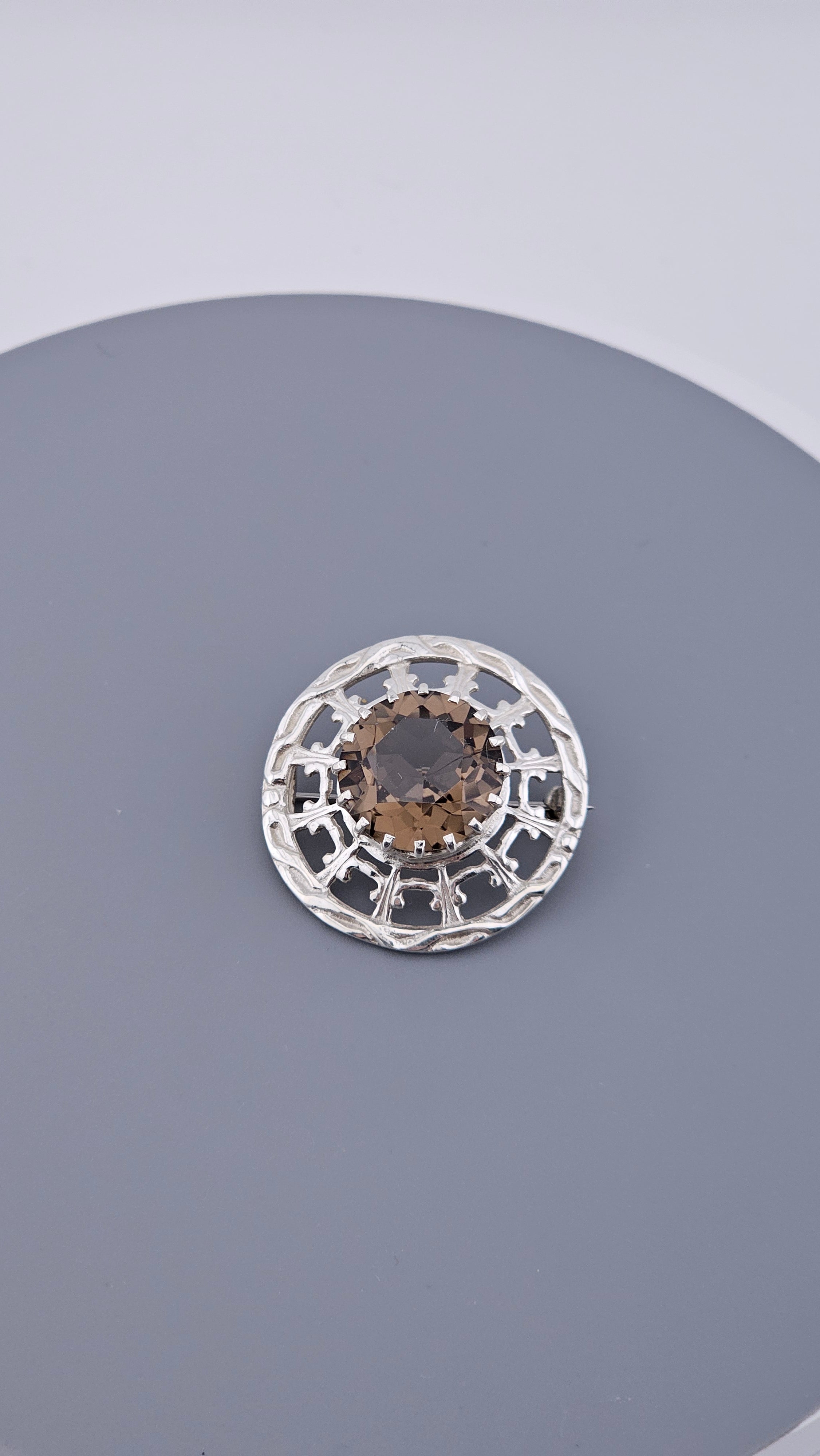 Robert Allison Vintage Scottish Sterling Silver & Smoky Quartz Brooch