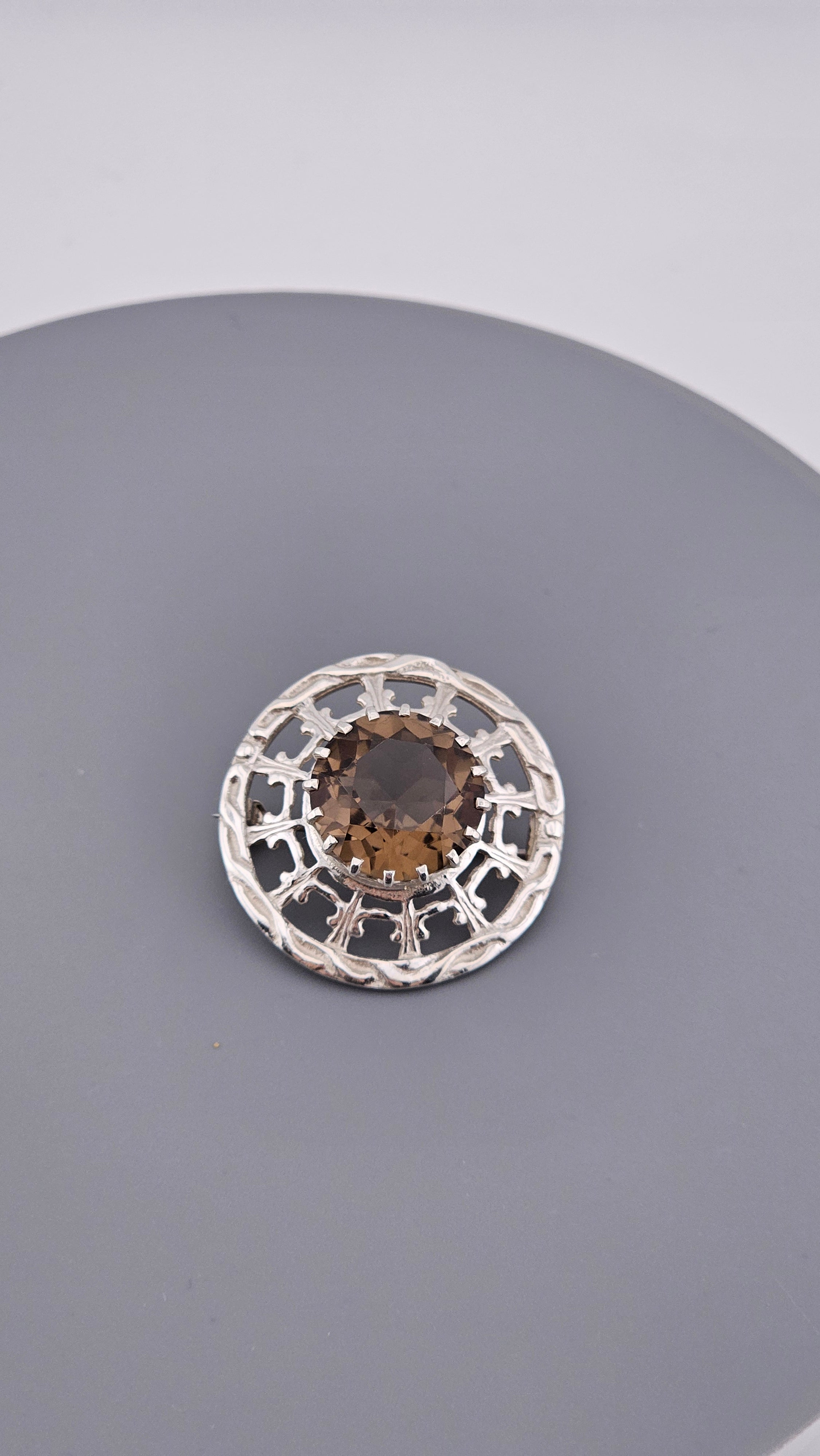 Robert Allison Vintage Scottish Sterling Silver & Smoky Quartz Brooch