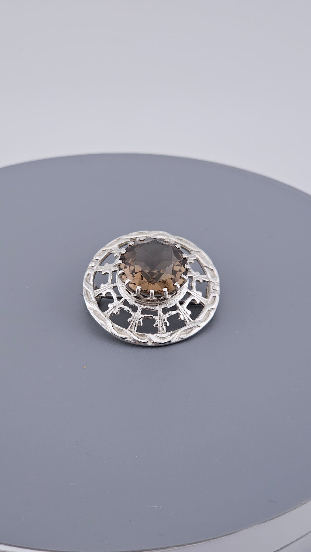 Robert Allison Vintage Scottish Sterling Silver & Smoky Quartz Brooch