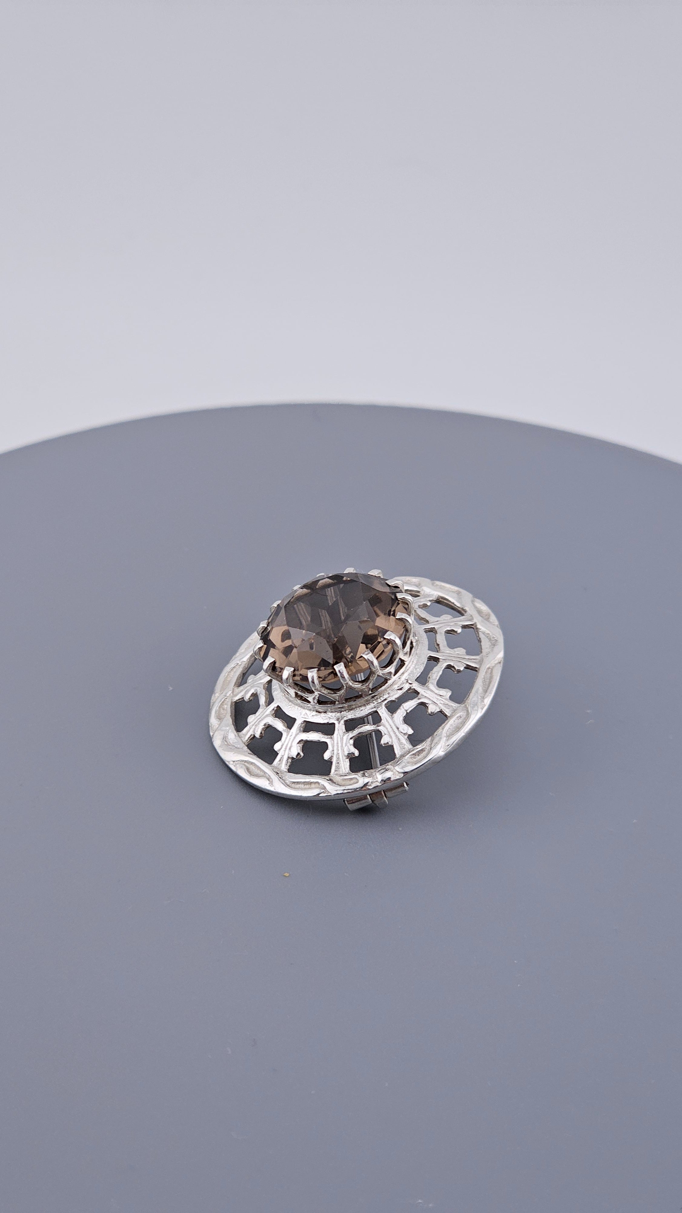 Robert Allison Vintage Scottish Sterling Silver & Smoky Quartz Brooch