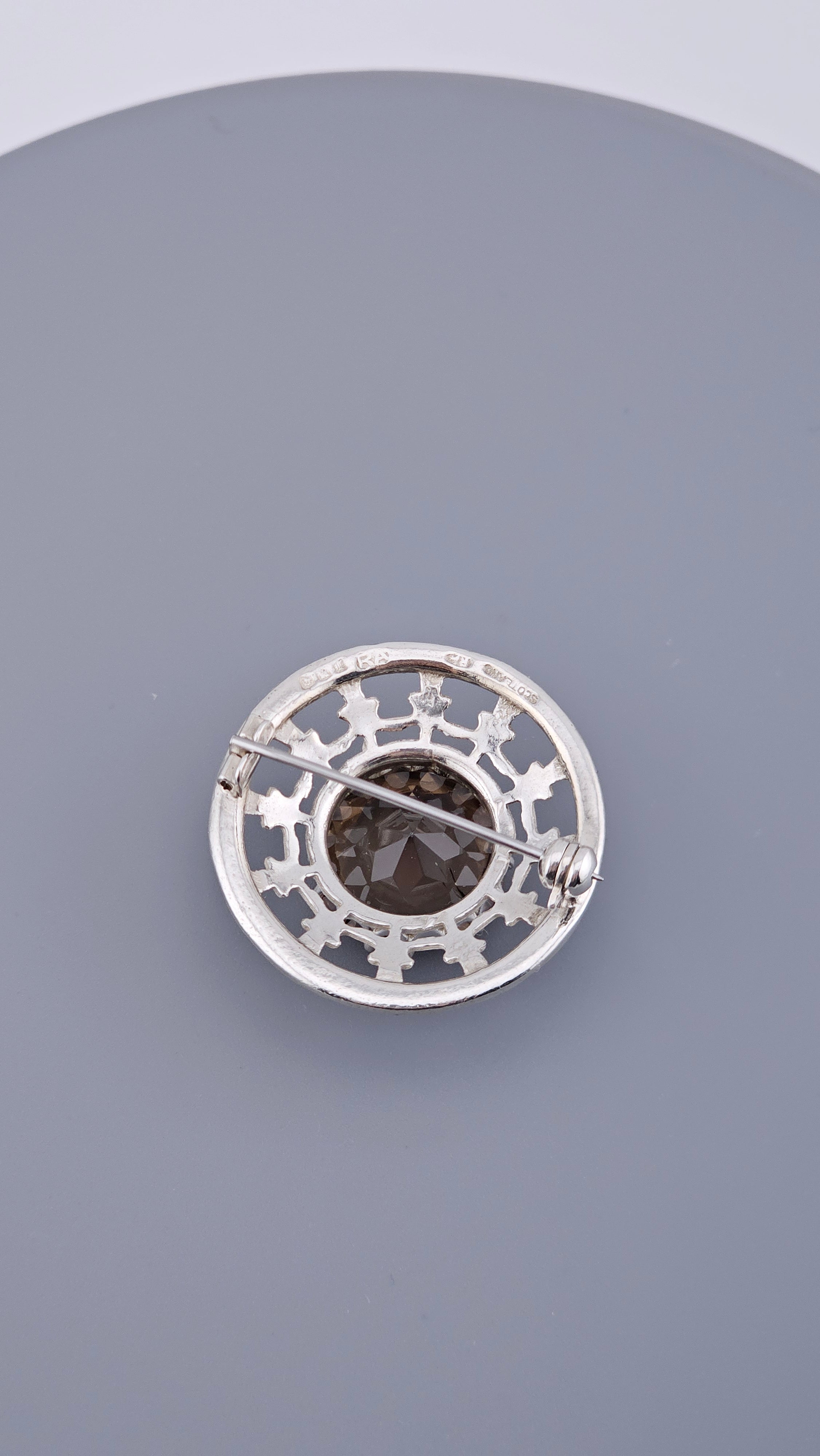 Robert Allison Vintage Scottish Sterling Silver & Smoky Quartz Brooch
