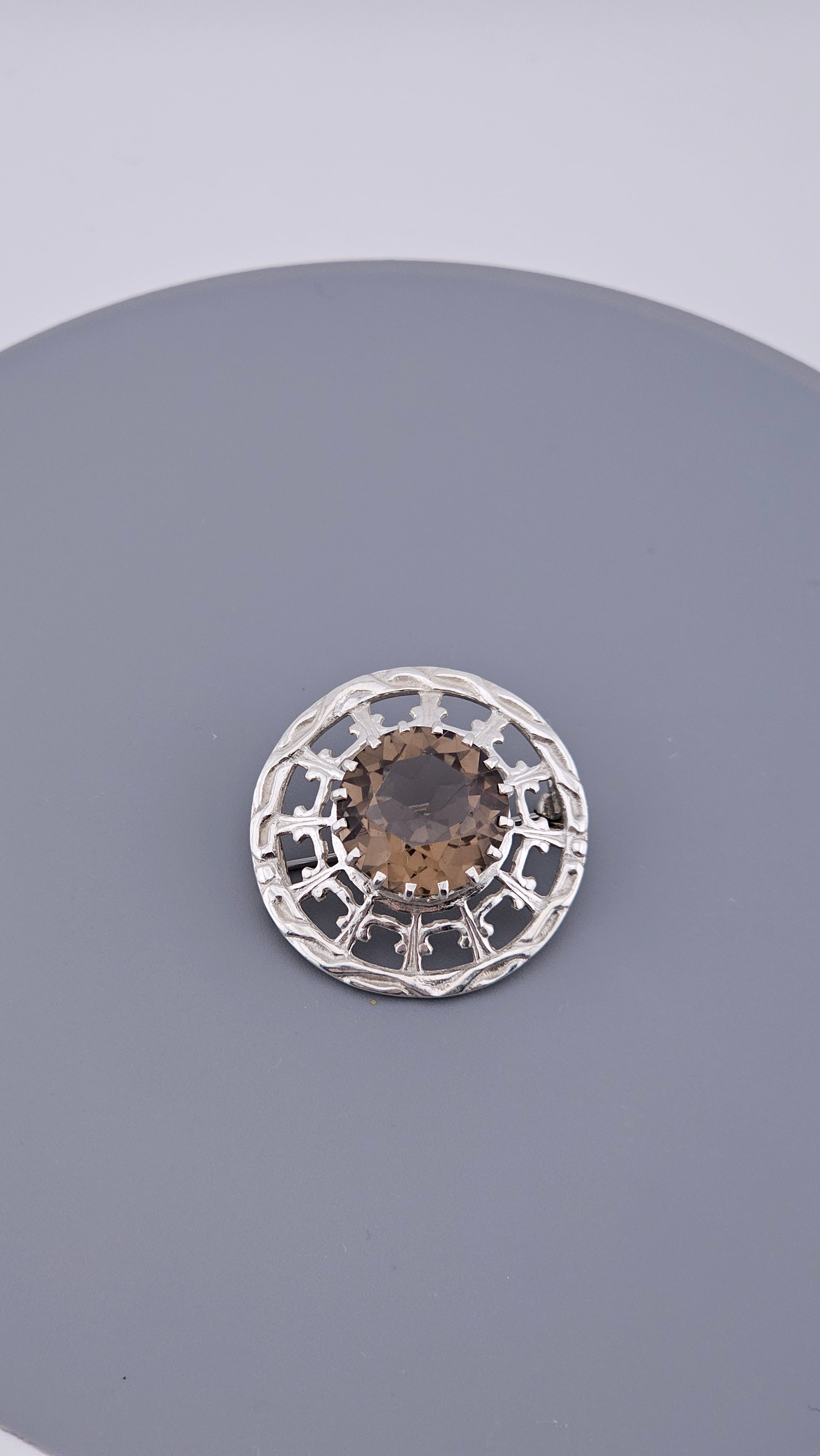 Robert Allison Vintage Scottish Sterling Silver & Smoky Quartz Brooch