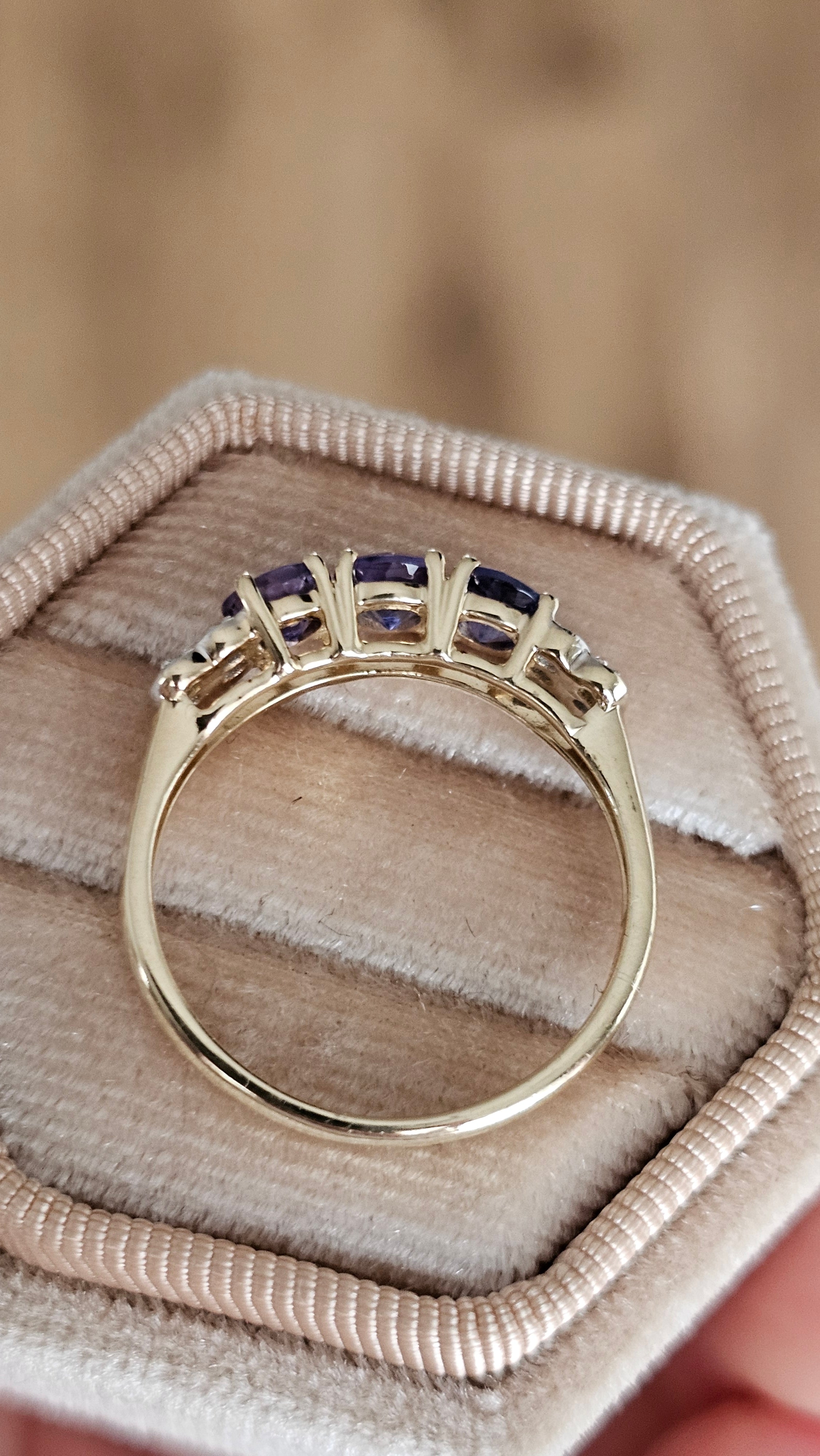 10ct Yellow Gold Natural Tanzanite & Zircon Trilogy Ring | Size UK P 1/2 (US 8) | 2.45g