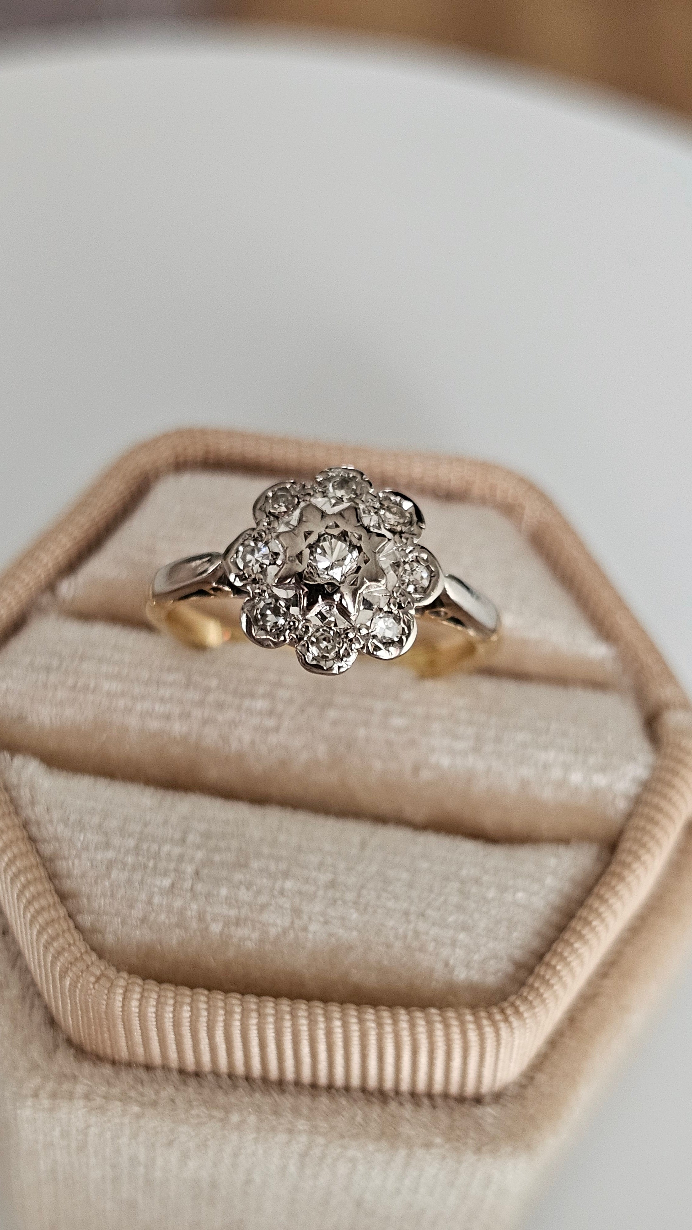 18ct Gold Natural Diamond Floral Cluster Ring – Size I 1/2 (US 4.5)