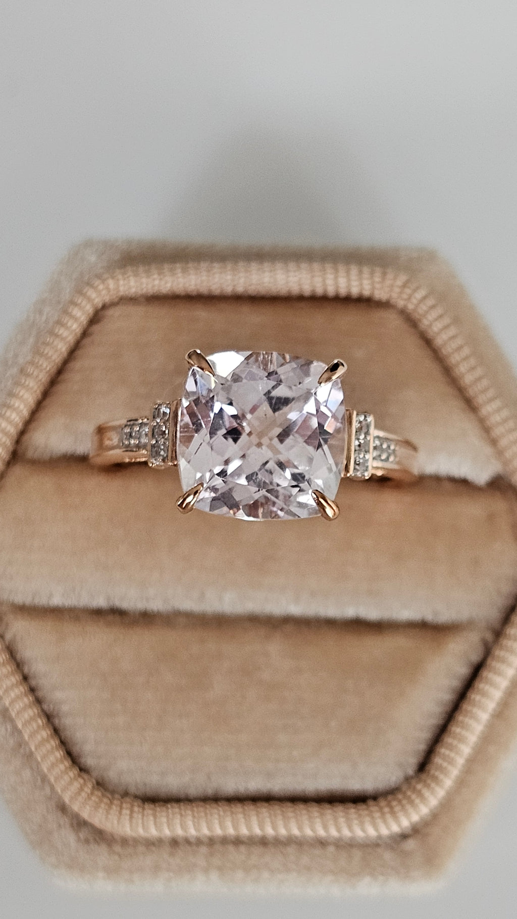 9ct Rose Gold Natural Pink Kunzite  Ring | Size P 1/2 | 3.55g