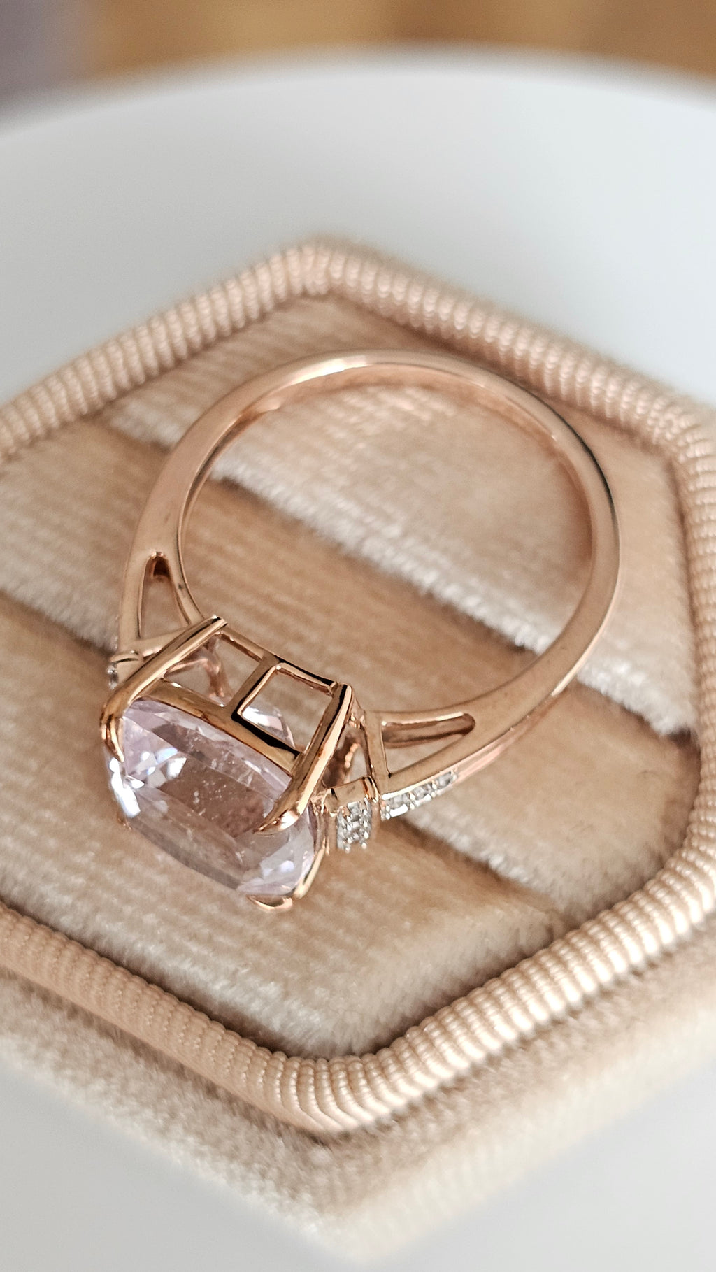 9ct Rose Gold Natural Pink Kunzite  Ring | Size P 1/2 | 3.55g