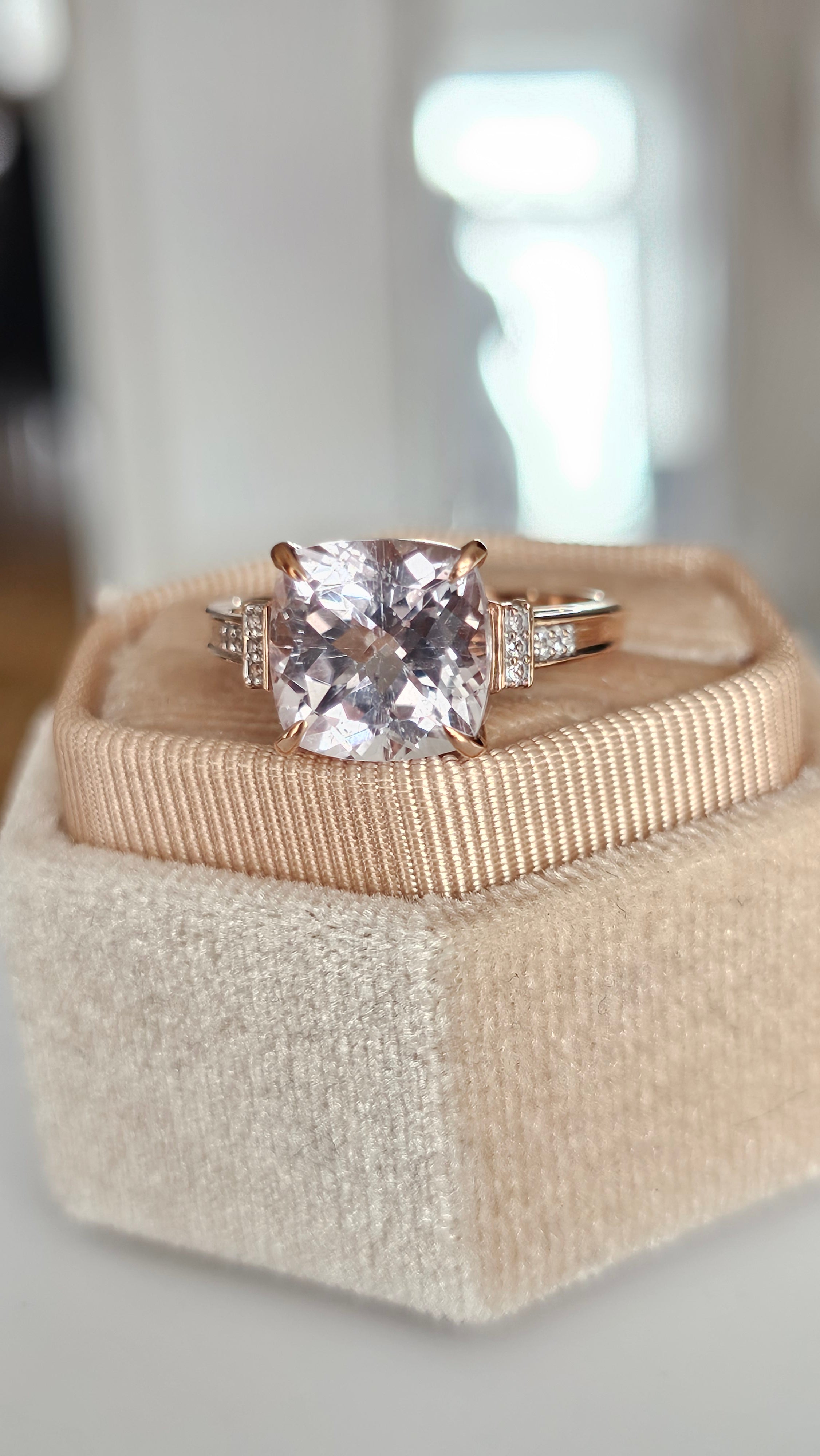 9ct Rose Gold Natural Pink Kunzite  Ring | Size P 1/2 | 3.55g