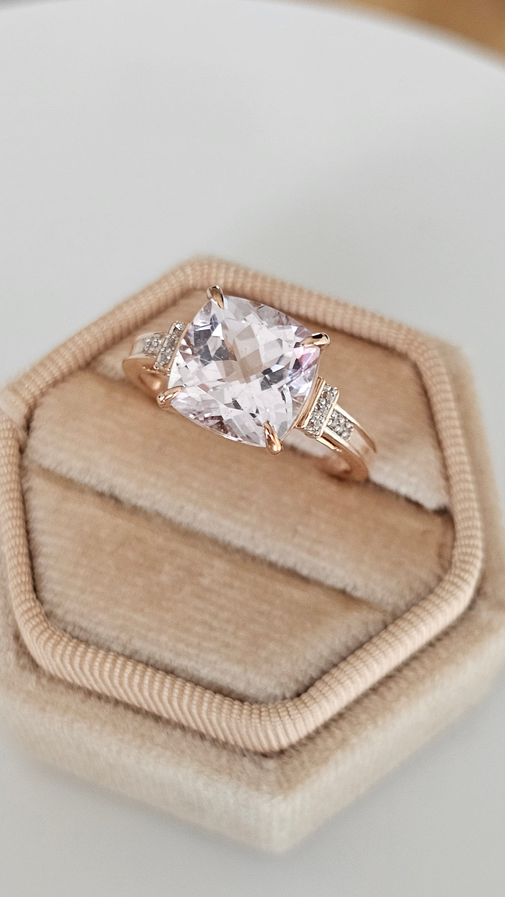 9ct Rose Gold Natural Pink Kunzite  Ring | Size P 1/2 | 3.55g