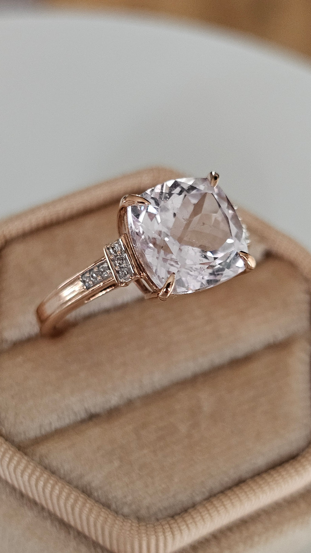 9ct Rose Gold Natural Pink Kunzite  Ring | Size P 1/2 | 3.55g