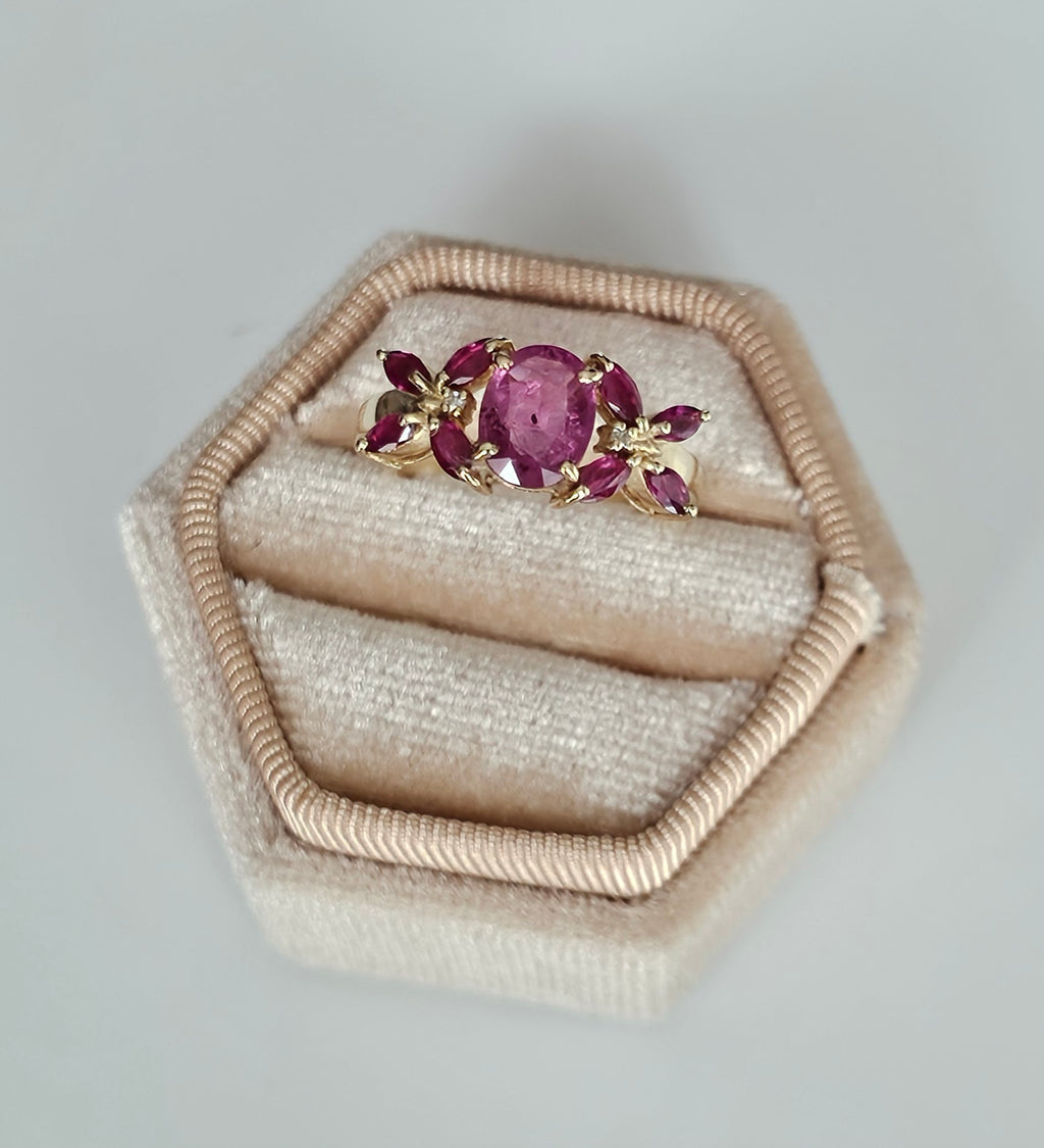 9ct Yellow Gold Natural Pink Sapphire & Diamond Ring | Size UK M 1/2 (US 6.5) | 3g