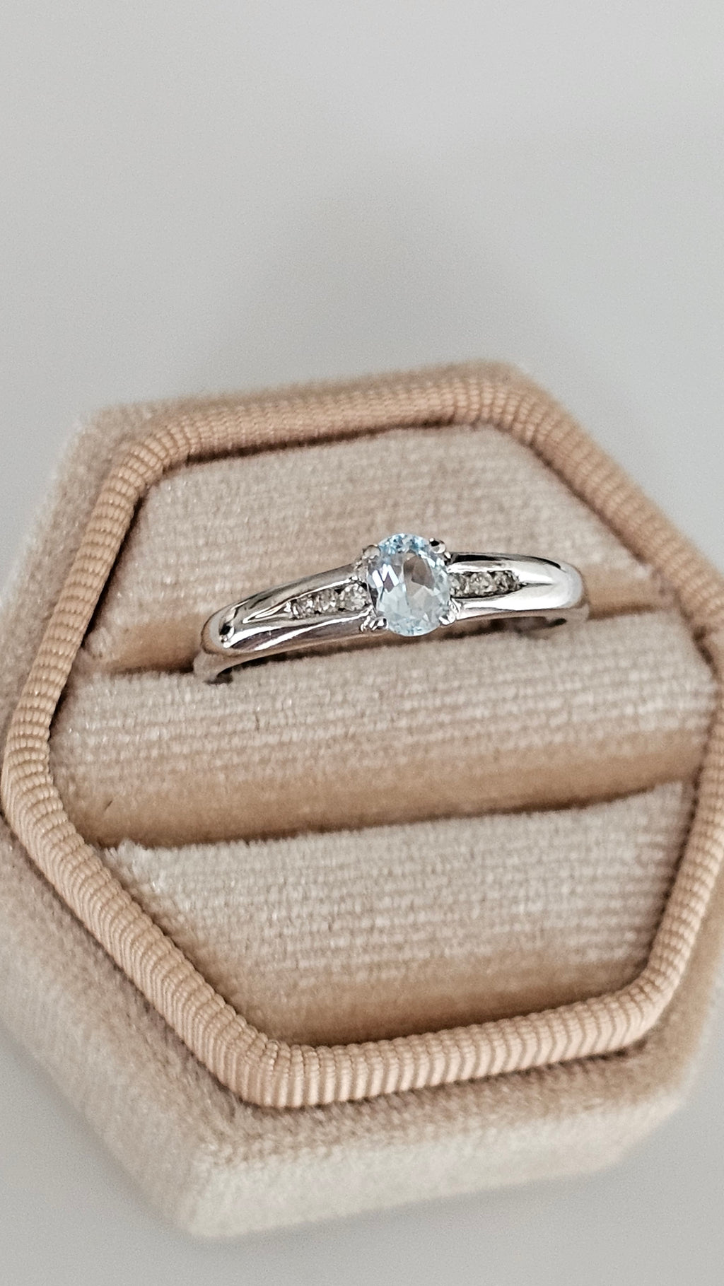 9ct White Gold Natural Blue Topaz & Diamond Ring | Size Q | 2.33g