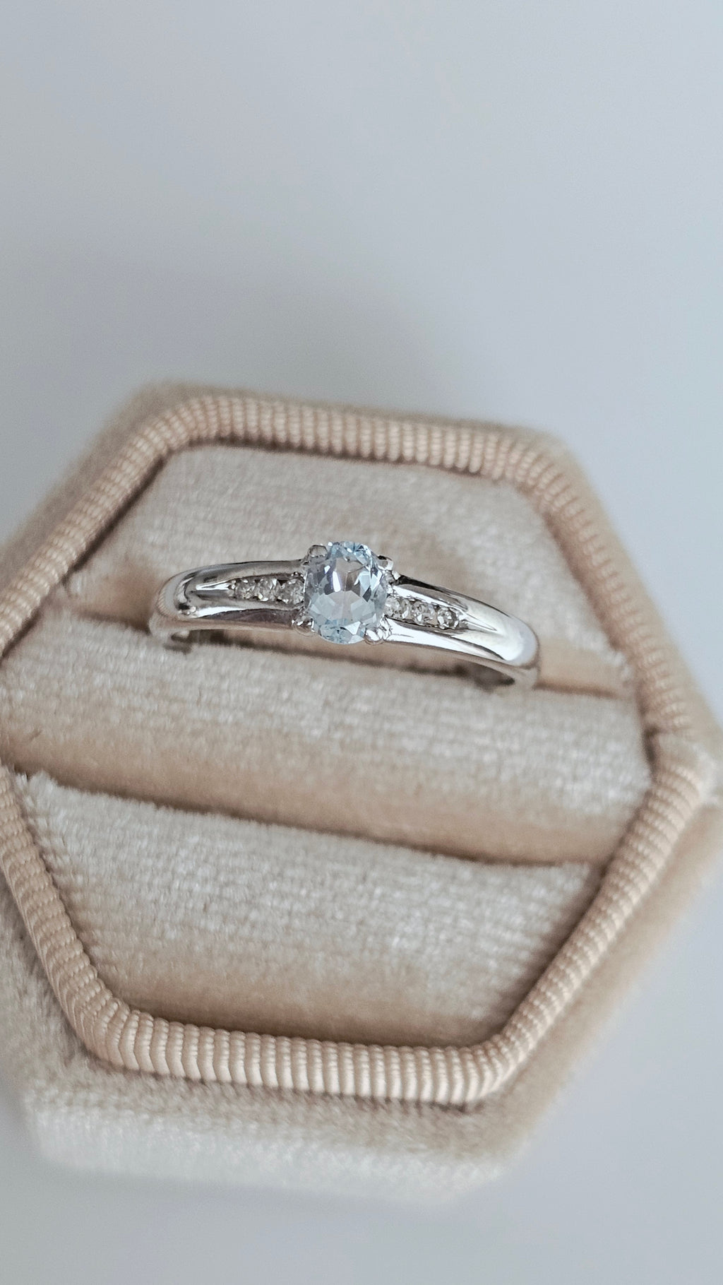 9ct White Gold Natural Blue Topaz & Diamond Ring | Size Q | 2.33g