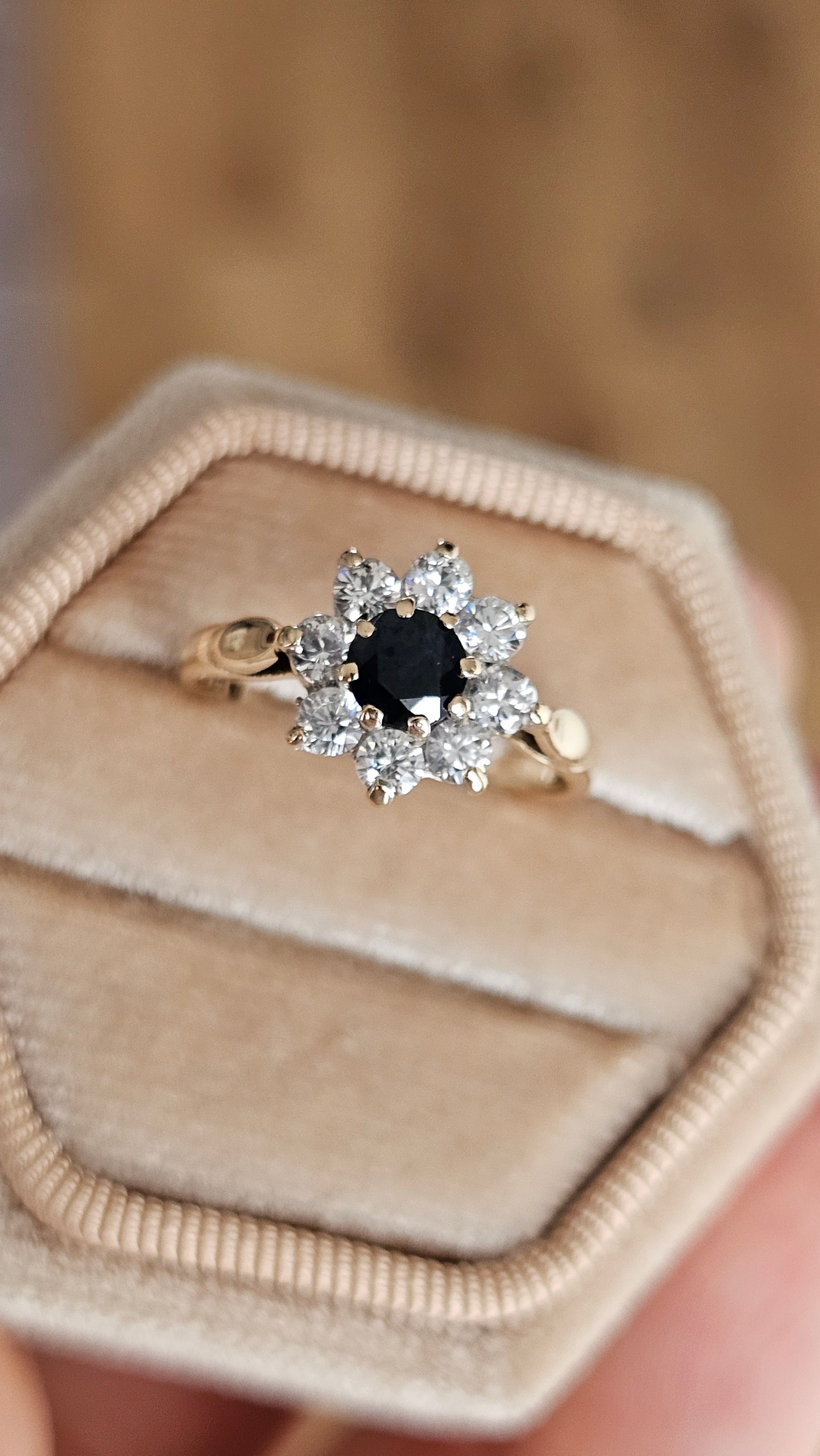 Vintage 9ct Yellow Gold Natura Sapphire & Zircon Cluster Ring, K 1/2