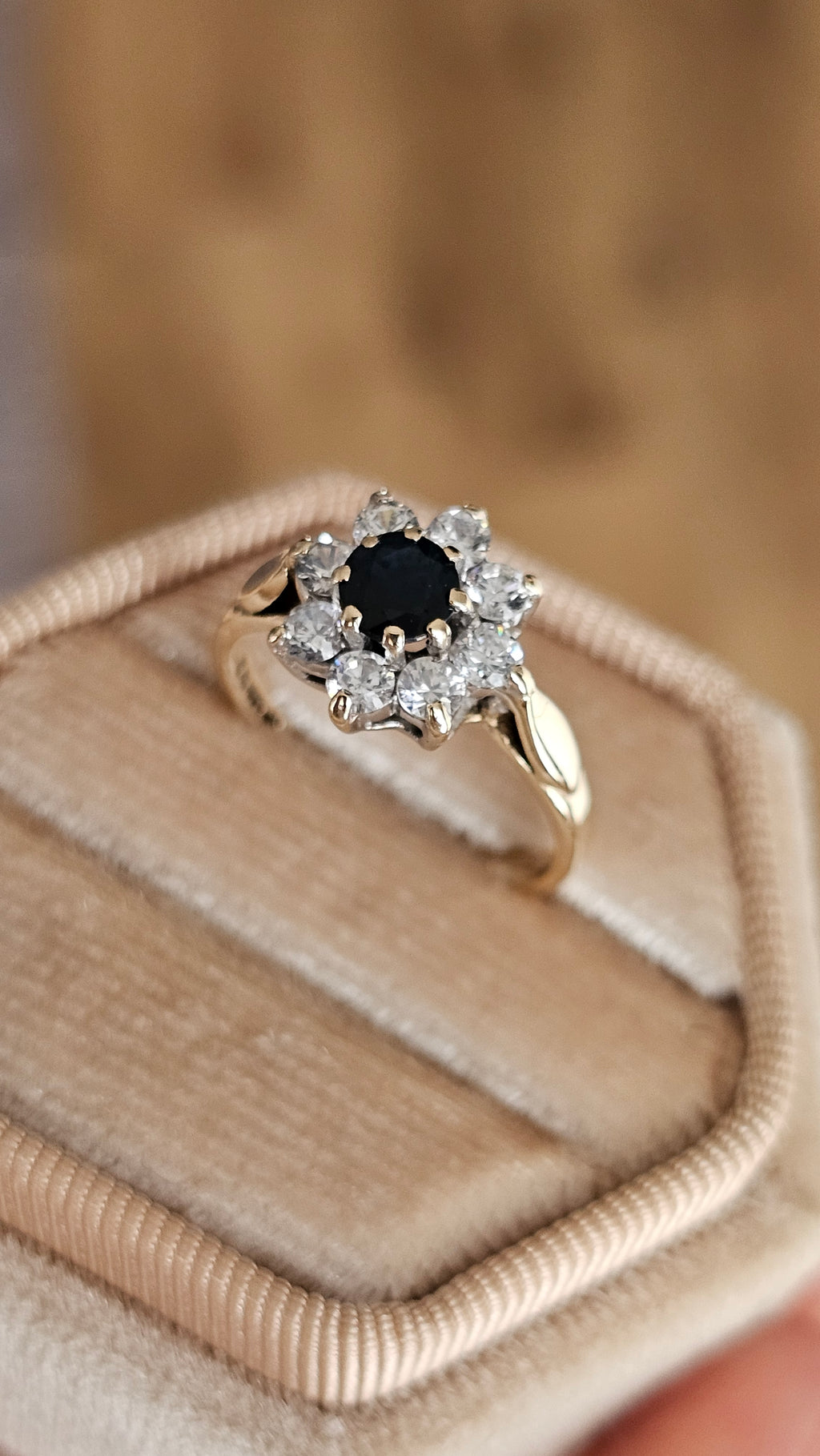 Vintage 9ct Yellow Gold Natura Sapphire & Zircon Cluster Ring, K 1/2