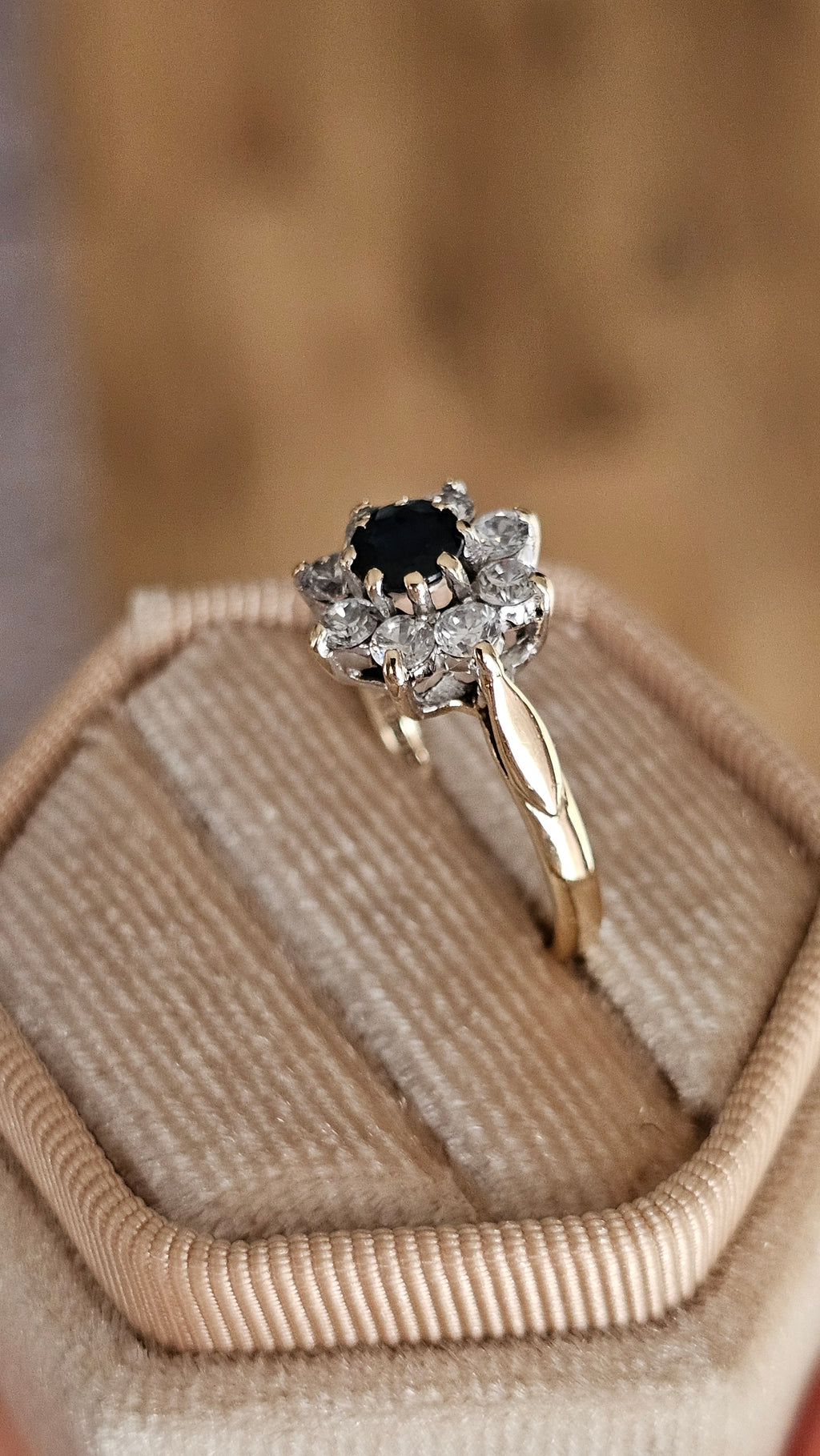 Vintage 9ct Yellow Gold Natura Sapphire & Zircon Cluster Ring, K 1/2